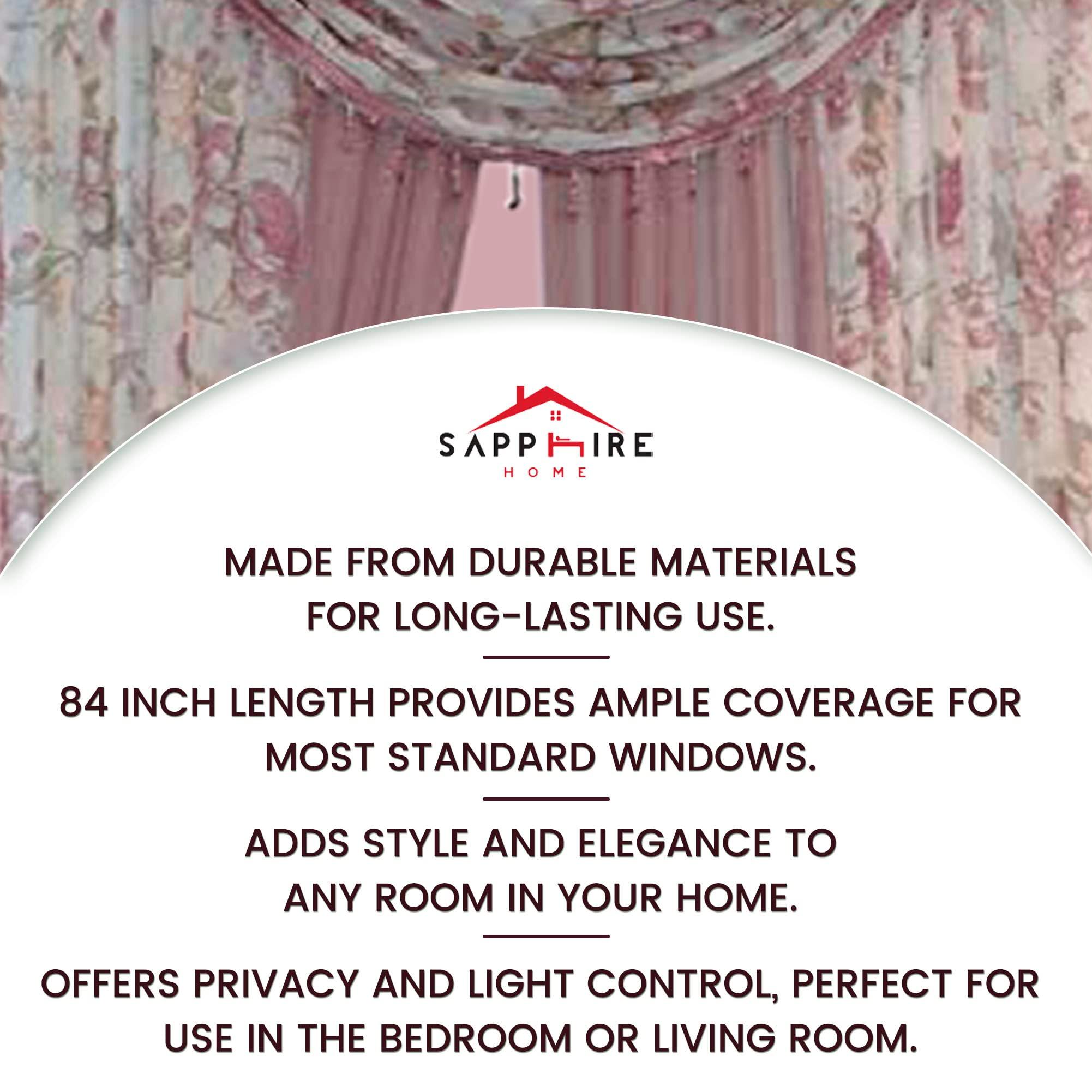 Sapphire Home Sheer Curtains - Two Tone 4 Panels Set w/Valance & Tiebacks, 55"x84", Lightweight Light-Filtering Window Curtain for Living Room, Bedroom, Kitchen, Dining Room - Floral Rose/Brown - Image 8