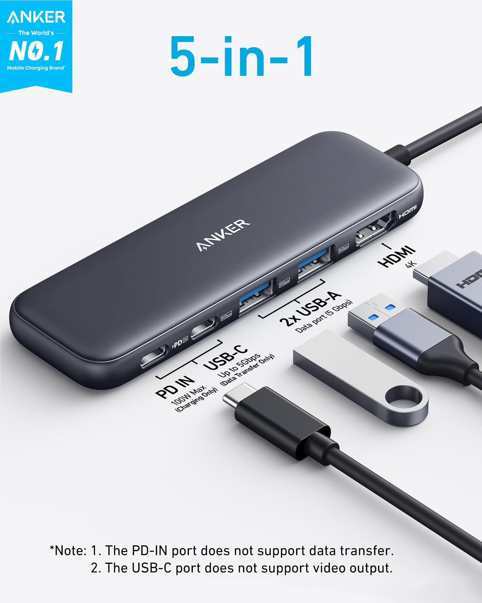 Anker USB C Hub, 5-in-1 USBC to HDMI Splitter with 4K Display, 1 x Powered USB-C 5Gbps & 2×Powered USB-A 3.0 5Gbps Data Ports for MacBook Pro, MacBook Air, Dell and More - Image 2