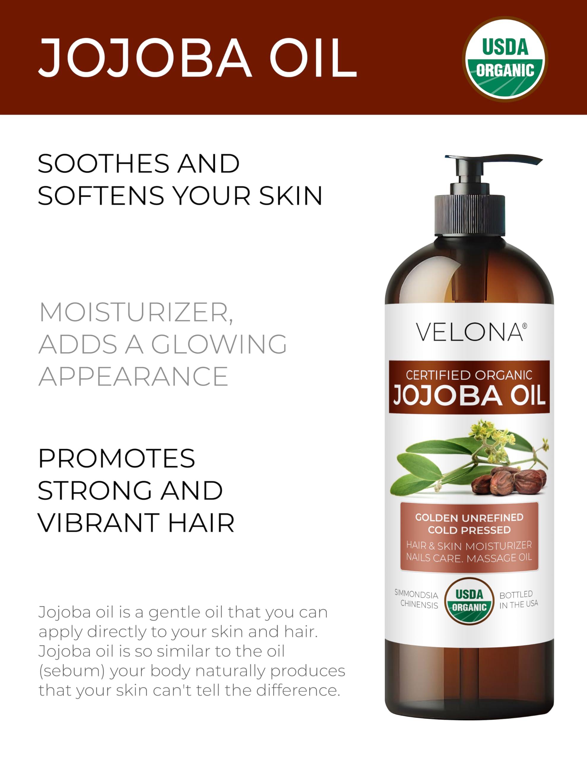 velona Jojoba Oil USDA Certified Organic - 32 fl oz (With Pump) | 100% Pure and Natural | Golden, Unrefined, Cold Pressed, Hexane Free | Moisturizing Face, Hair, Body, Skin Care - Image 2