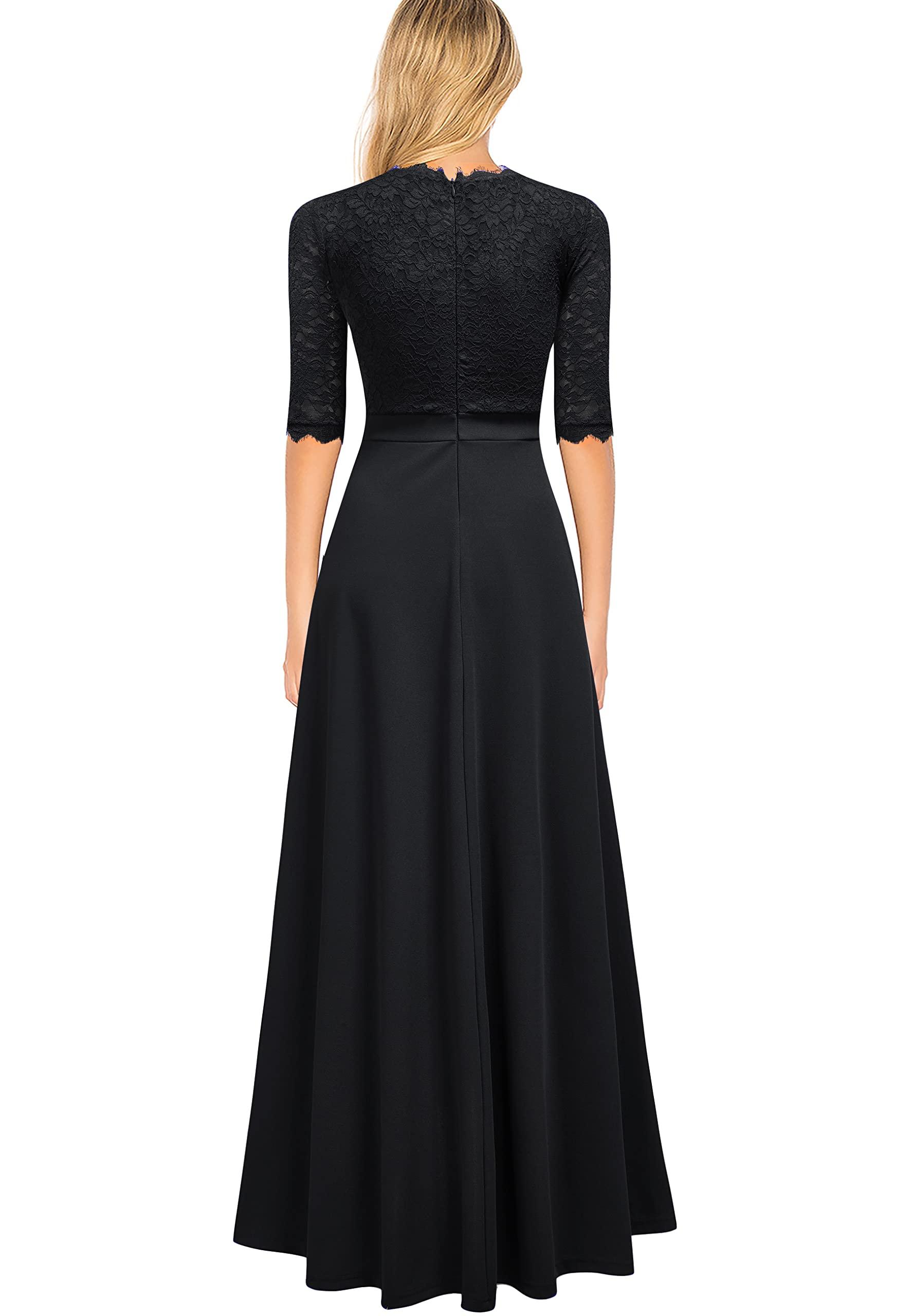 REPHYLLIS Women's V Neck Lace Vintage Formal Bridesmaid Wedding Long Dress - Image 3