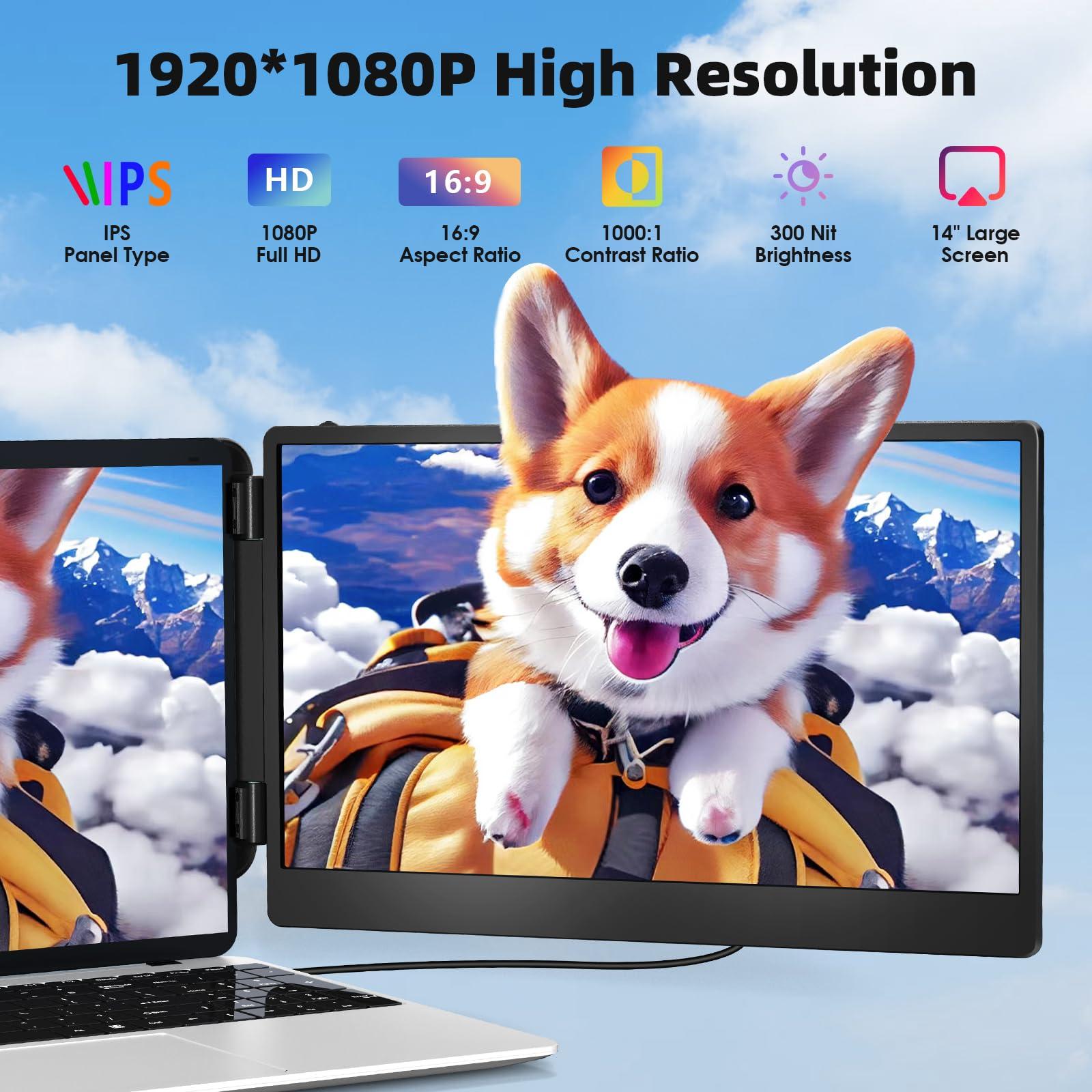 Laptop Screen Extender, 14" Portable Monitor for Laptops 1080P FHD IPS Display Dual Extended Monitor for 13"-17" Laptops USB-C/HDMI Ports Plug & Play Compatible with Windows Mac Android Switch PS5 - Image 2