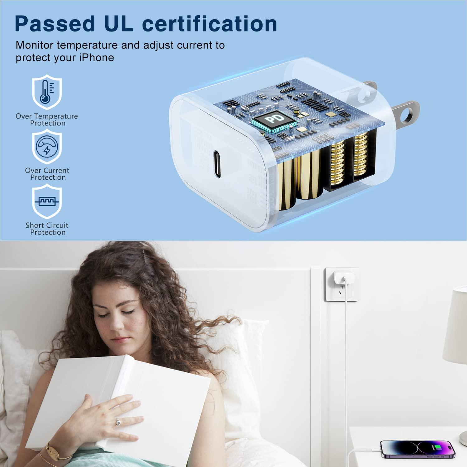 20W Rapid USB C Wall Super Fast Chargers Block Power Plug with 6Ft Type C to Lightning Cable, (MFi Certified) Lightning Charging Cord for iPhone 14 13 12 11 Pro Max Plus Air Mini iPad -Albedo 2Pack - Image 4