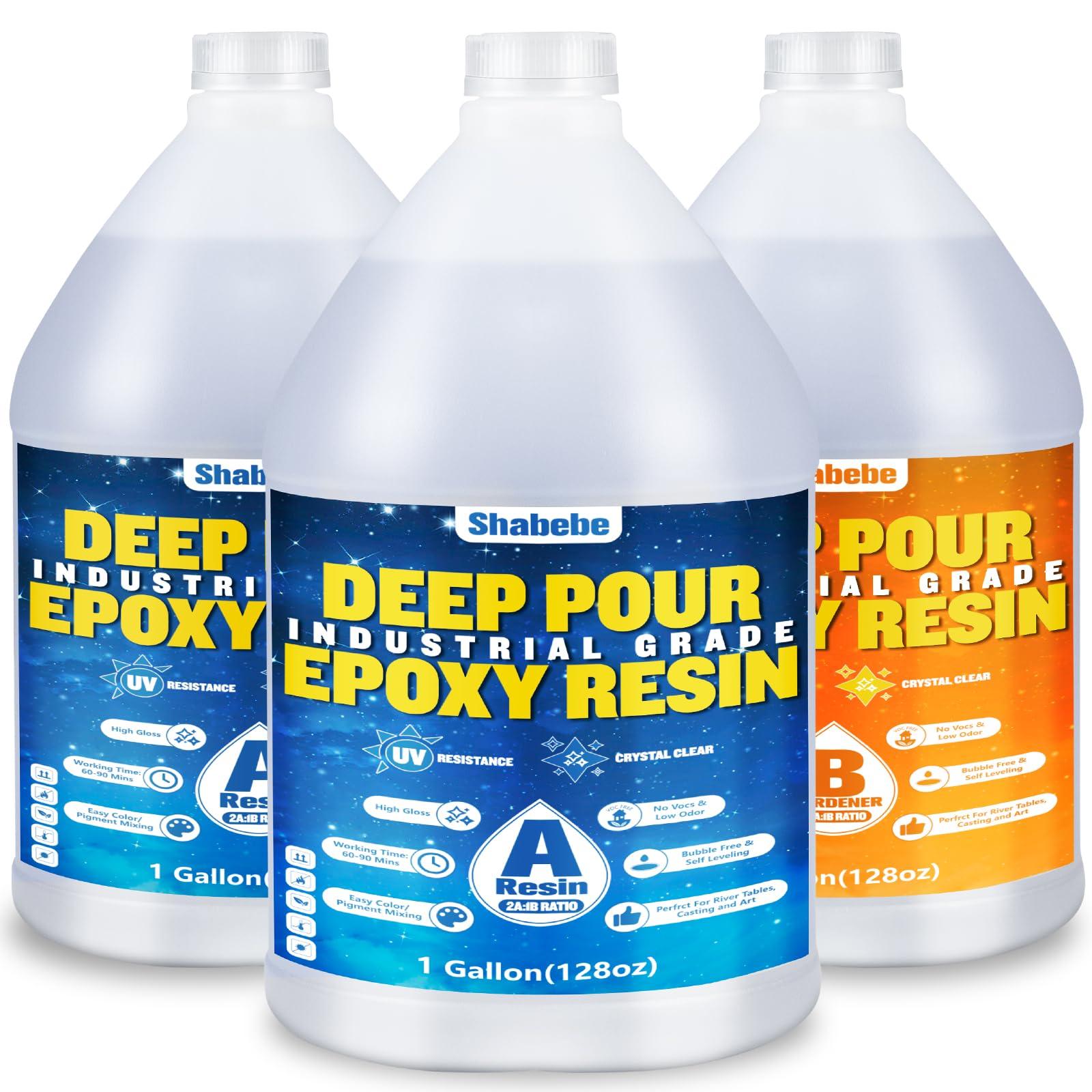 Shabebe Deep Pour Epoxy Resin 3 Gallon, Industrial Grade, Crystal Clear Epoxy Resin Kit for 2-4" Depths, 2:1 Food Safe Casting Resin for DIY Craft,River Table,Wood,Bar Tops,Countertops