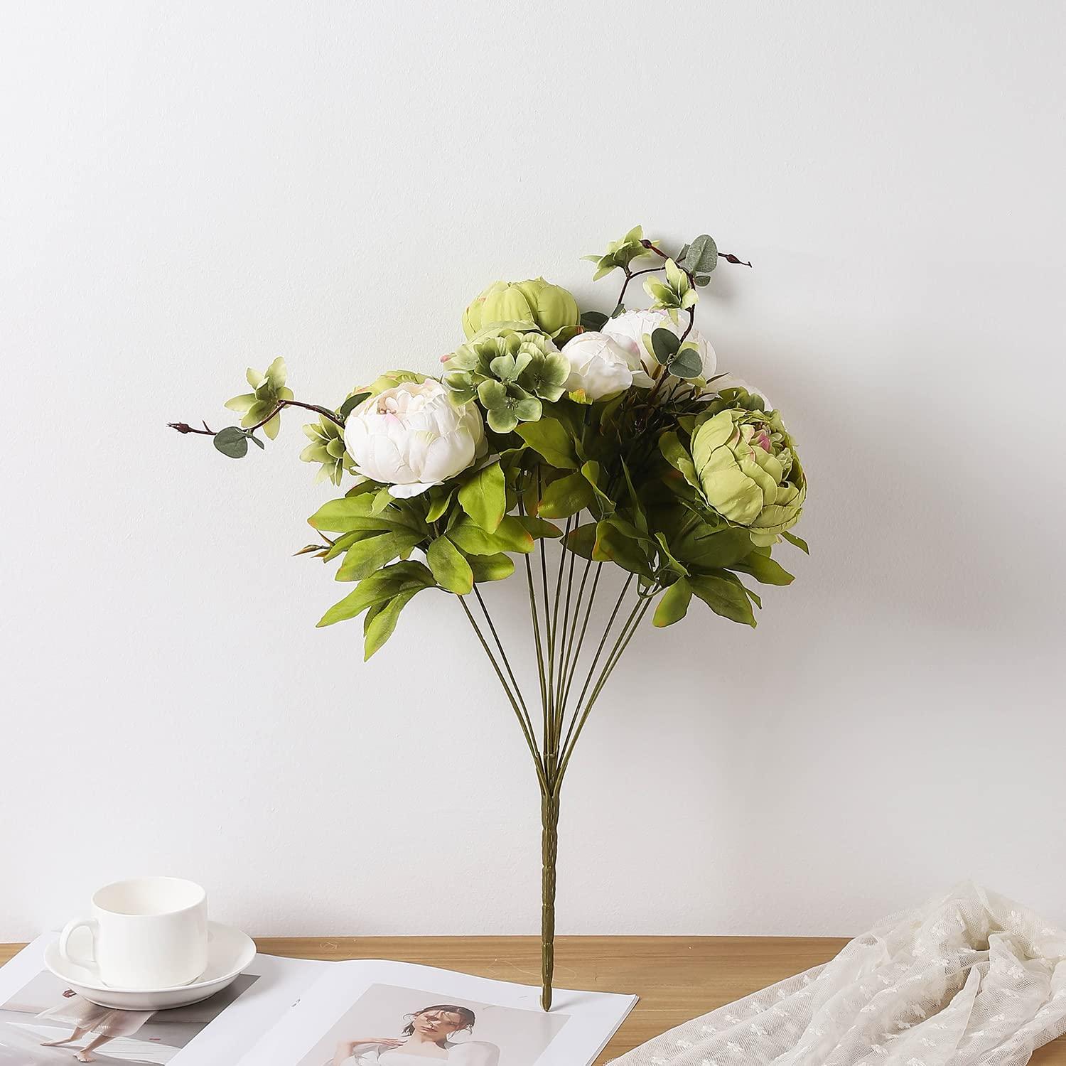 Duovlo Fake Flowers Vintage Artificial Peony Silk Flowers Wedding Home Decoration,Pack of 1 (New Green) - Image 2