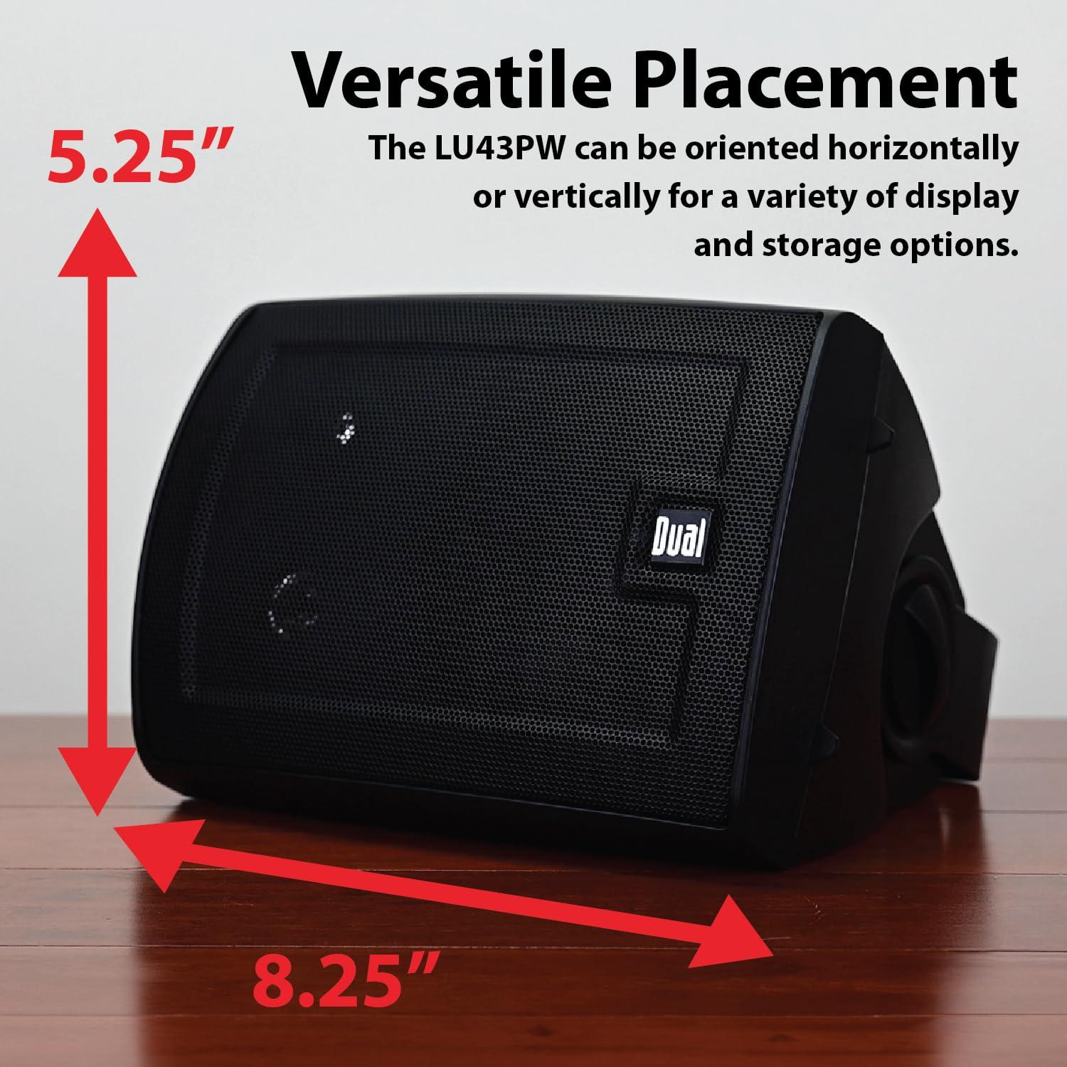 Dual Electronics LU43PB 4" 3-Way High Performance Outdoor Indoor Wired Speakers | Effortless Set Up | Home, Pool, Patio, Garage Use | Weather Resistant | Expansive Stereo Sound Coverage | Black - Image 4