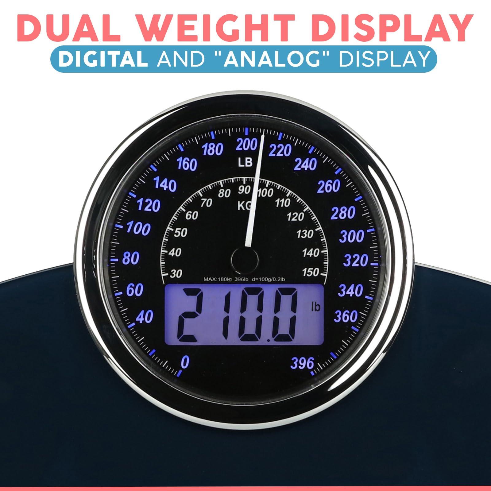 Adamson Hybrid 2-in-1 Analog & Digital Weighing Scale for Body Weight up to 400lbs + Thick Tempered Glass + Extra Large Display + Easy to Read Digital Bathroom Scale + New - Image 3