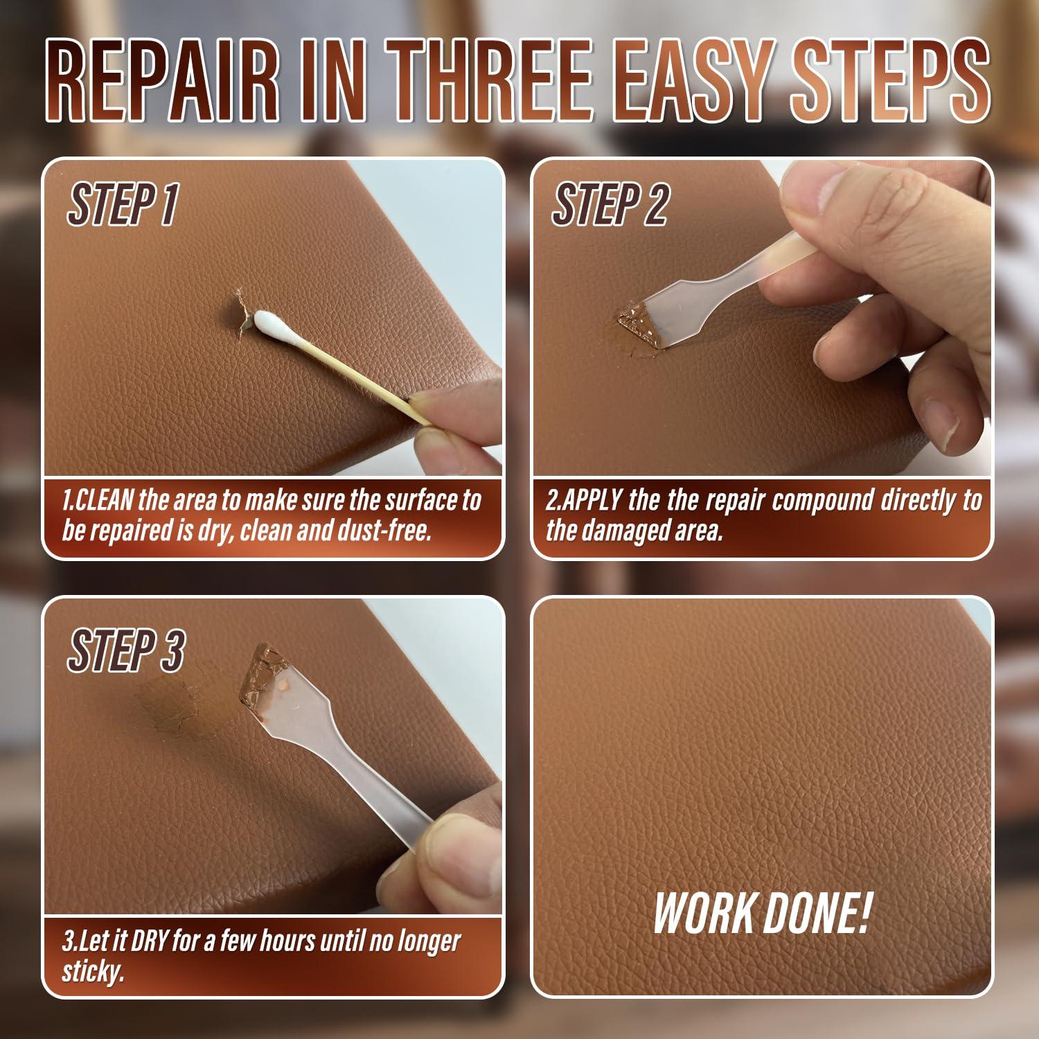 ARCSSAI ARCSSAL Brown Leather Repair Kit for Furniture, Leather Couch Repair Kit for Sofa, Jacket, Car Seats and Purse with Super Easy Instructions, Restores Any Material, Bonded, Pleather, Genuine - Image 4