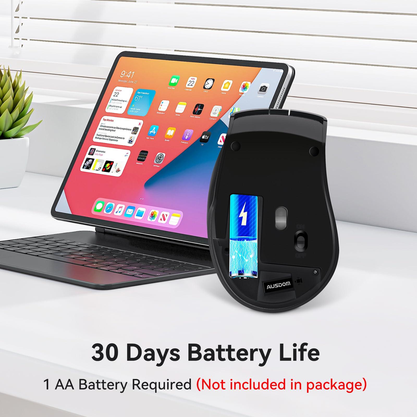 AUSDOM Wireless Mouse for Laptop - Computer Mouse with 2.4G USB Mini Receiver, 1600 DPI Optical Tracking, Cordless Portable Computer Mice for PC, Mac, Notebook, Black - Image 9