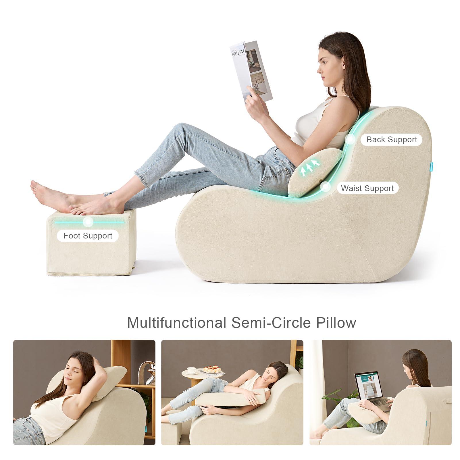 Hansleep Bean Bag Chair for Adults, High-Density Foam Reading Chair with Ottoman, Cozy Beanbag Sofa Chair with Waist Support for Living Room, Bedroom, Beige - Image 3