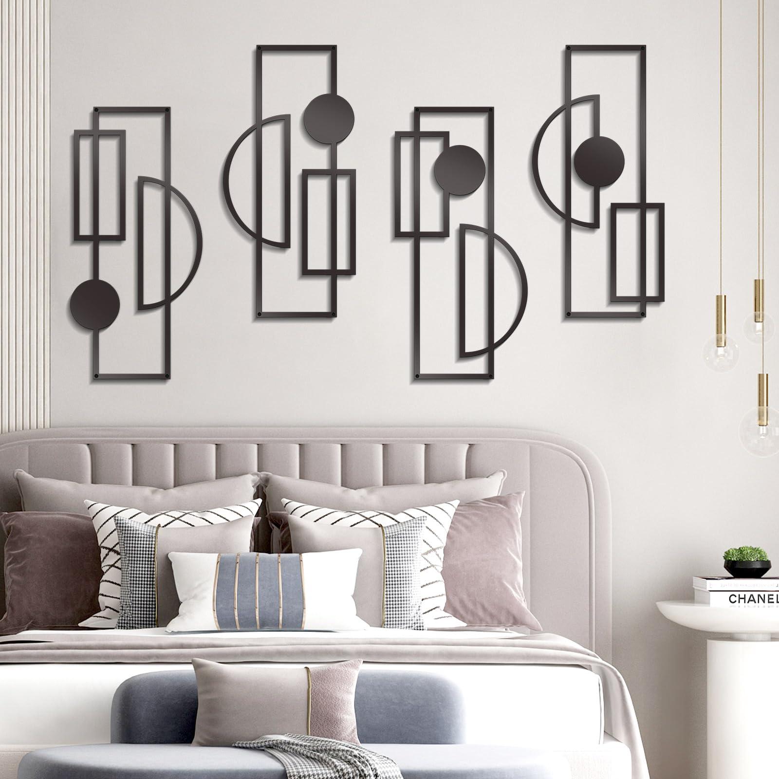 Zzbakress 4 Pcs Large Black Wall Decor Abstract Metal Wall Art Minimalist Geometric Wall Decor for Living Room Modern Single Line Art Wall Decoration for Bedroom Study Bathroom Kitchen (Unique, 4) - Image 5
