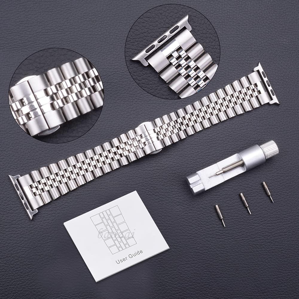 baozai Compatible with Apple Watch Band Ultra 2 Ultra 46mm 45mm 44mm, iWatch Series 10-1 SE Stainless Steel Strap with Butterfly Folding Clasp for Men, Silver - Image 4