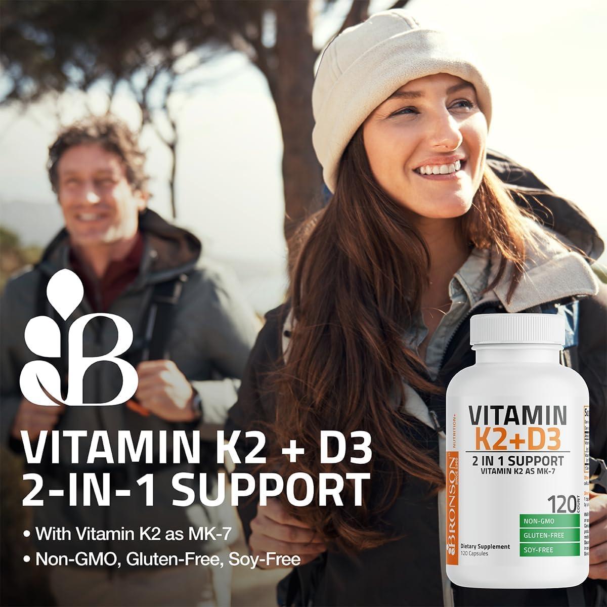 Bronson Vitamin K2 (MK7) with D3 Supplement Non-GMO Formula 5000 IU Vitamin D3 & 90 mcg K2 MK-7 Easy to Swallow D & K Complex, 250 Capsules - Image 3