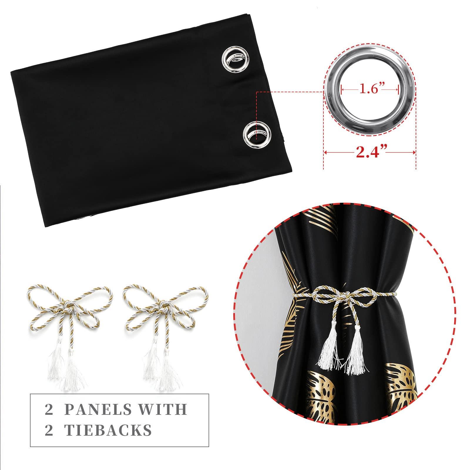 Estelar Textiler Black Blackout Curtains for Bedroom 84 Inches Long, Room Darkening Grommet Thermal Insulated Curtains for Living Room, Light Blocking Drapes with Gold Print Design,52Wx84L,2 Panels - Image 5