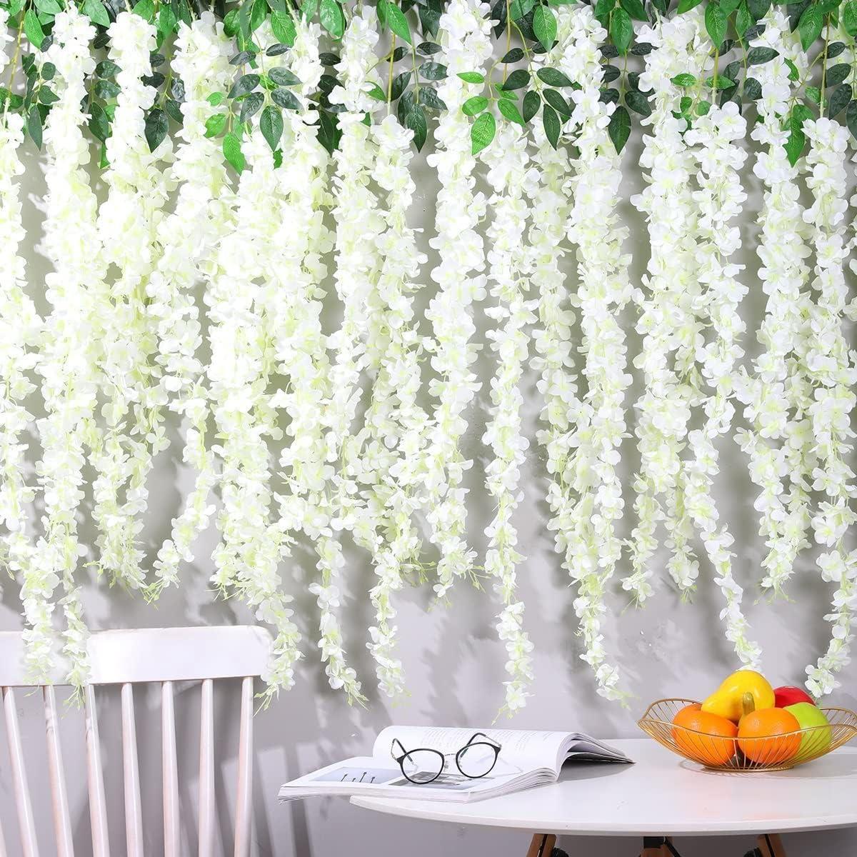 WEIDOLLAR Wisteria Hanging Flowers, 60 Packs Artificial Wisteria Vines Fake Garland Silk Flower String for Wedding Party Garden Outdoor Greenery Home Wall Decoration - Image 2