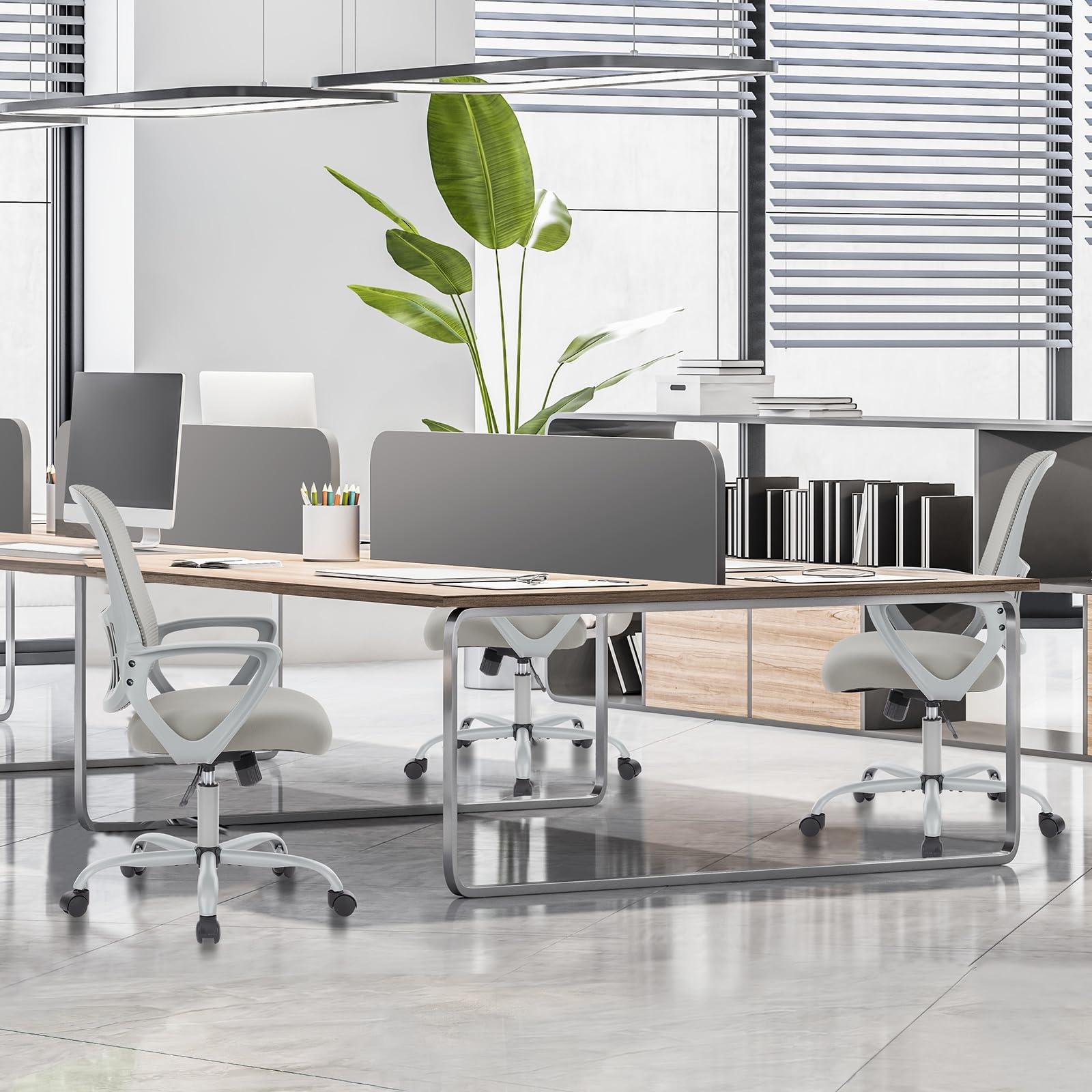 Office Computer Desk Managerial Executive Chair, Ergonomic Mid-Back Mesh Swivel Rolling Work with Wheels, Comfortable Lumbar Support, Comfy Arms for Home, Bedroom, Study, Student, Black - Image 2