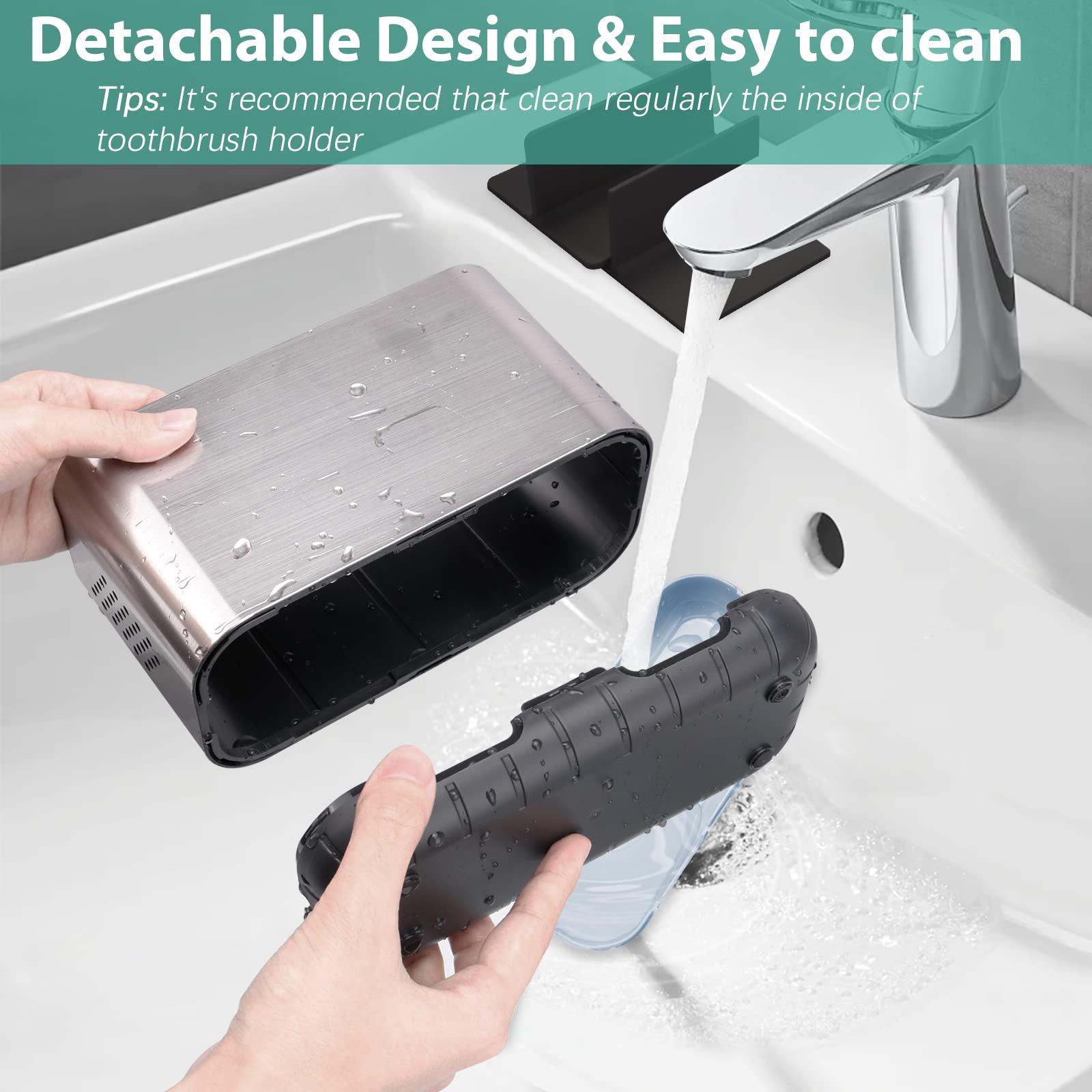 Boperzi Toothbrush and Toothpaste Holder Brushed Nickel Drainage for Bathroom Vanity, Large Electric Toothbrush Storage Caddy Anti-Slip Rustic with Adjustable Dividers for Family, Kids - Image 4