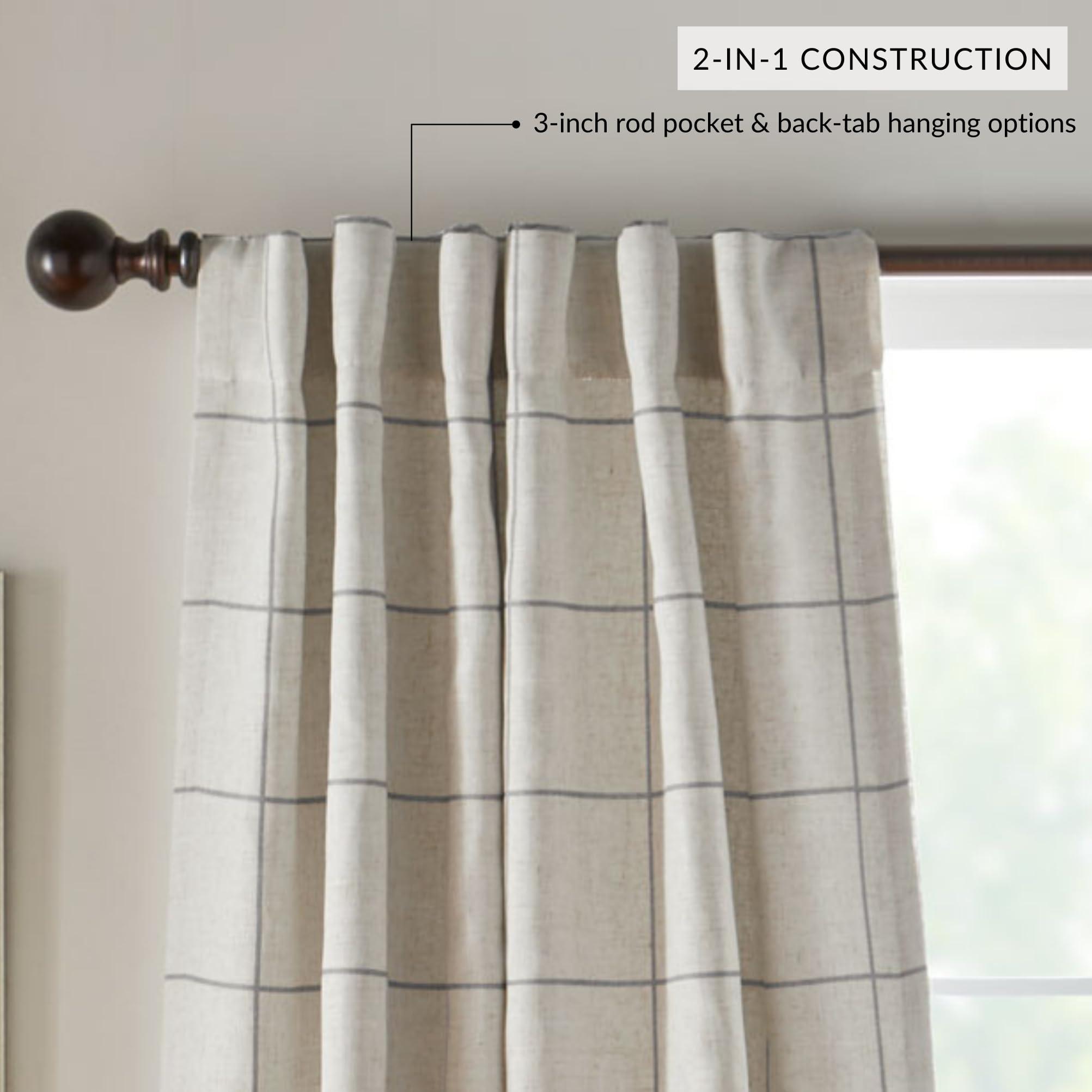 Elrene Home Fashions Brighton Windowpane Plaid Blackout Window Curtain, Living Room and Bedroom Drape with Rod Pocket Tabs, 52" x 95", Grey, 1 Panel - Image 3