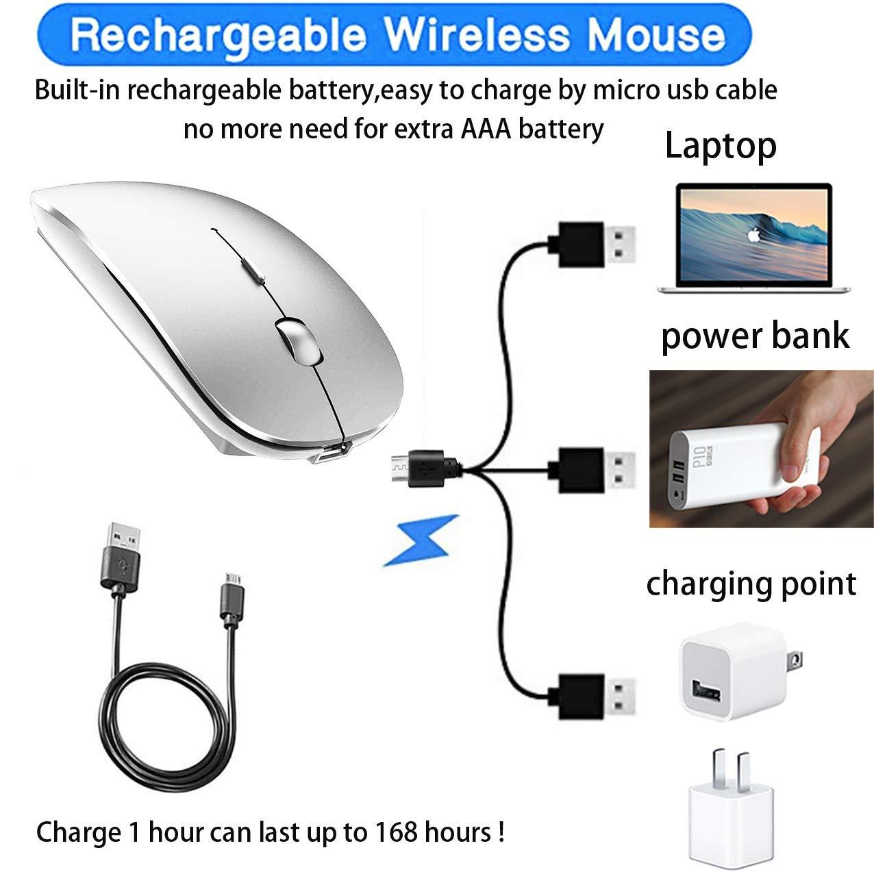 PEIBO Bluetooth Wireless Mouse for Laptop mac MacBook ipad MacBook air MacBook pro pc Desktop Computer Windows Chromebook Notebook (Silver) - Image 8