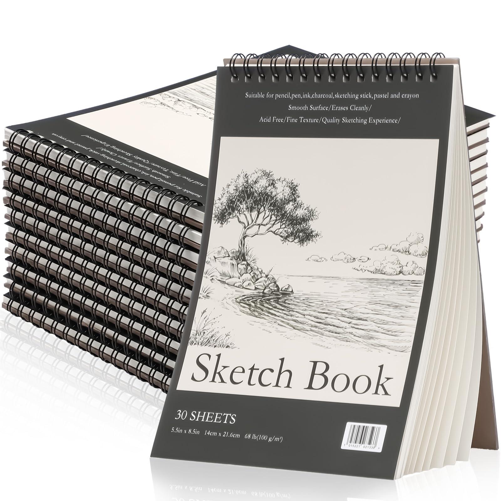 Jexine 40 Pcs 5.5'' x 8.5'' Top Spiral Bound Sketch Book 30 Sheet Each(68lb/100gsm), Sketching Drawing Pad Bulk Artist Sketch Pad Kids Drawing Paper Art Sketchbook for Painting (Tree)