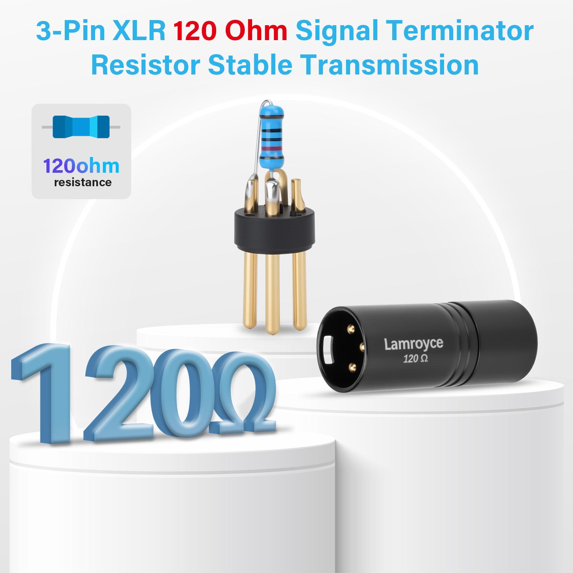 Lamroyce 3-Pin DMX Terminator 4 Pack, 120 Ohm 3-Pin XLR Male Signal Termination Resistor Lighting Accessories for Stage Par Lights/XLR Audio Systems/DJ Light Party, Black - Image 3