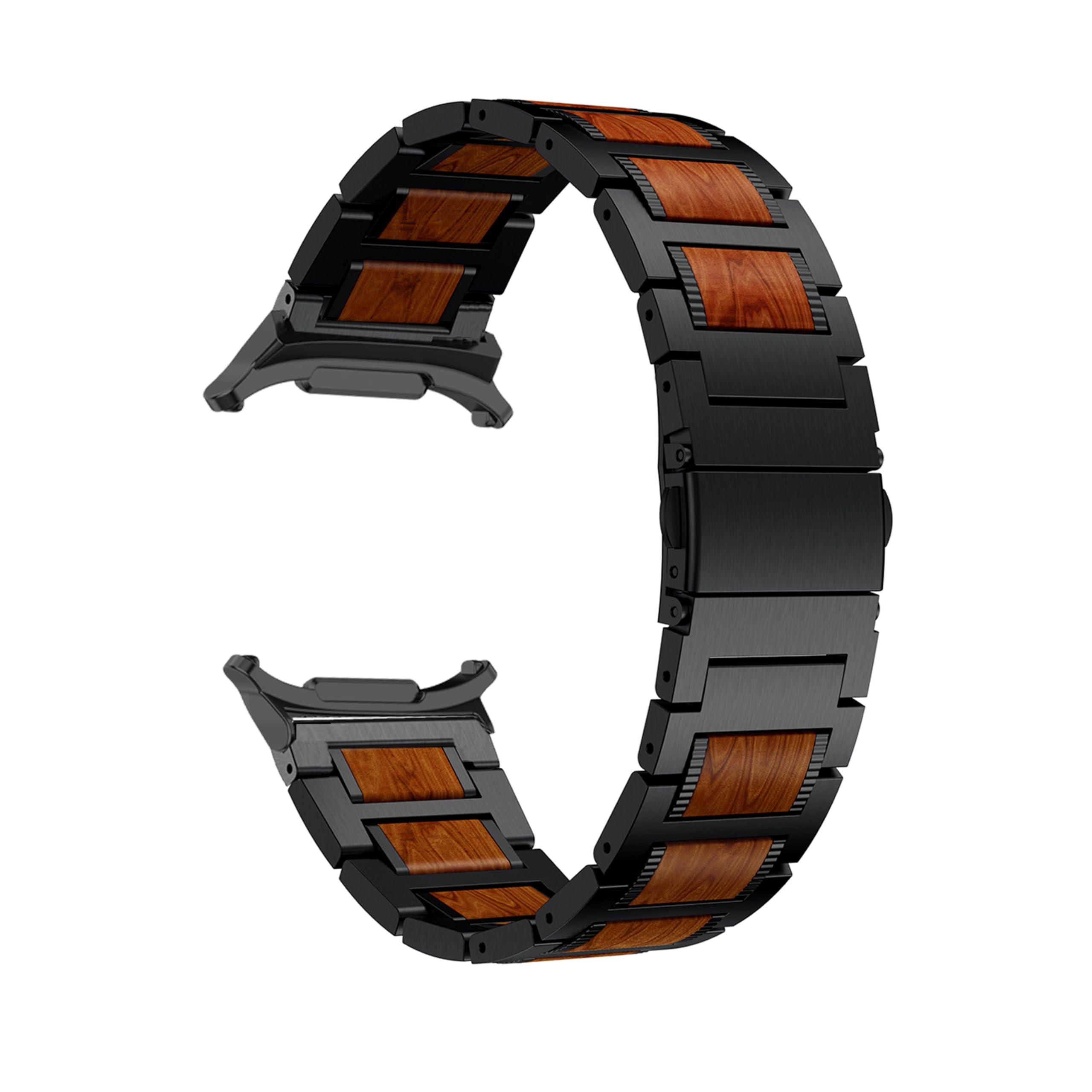 YEEJOK Compatible for Samsung Galaxy Watch Ultra Bands 47mm, Stainless Steel Metal+Wooden Watch Straps Replacement for Men Women Smartwatch Accessory - Image 2