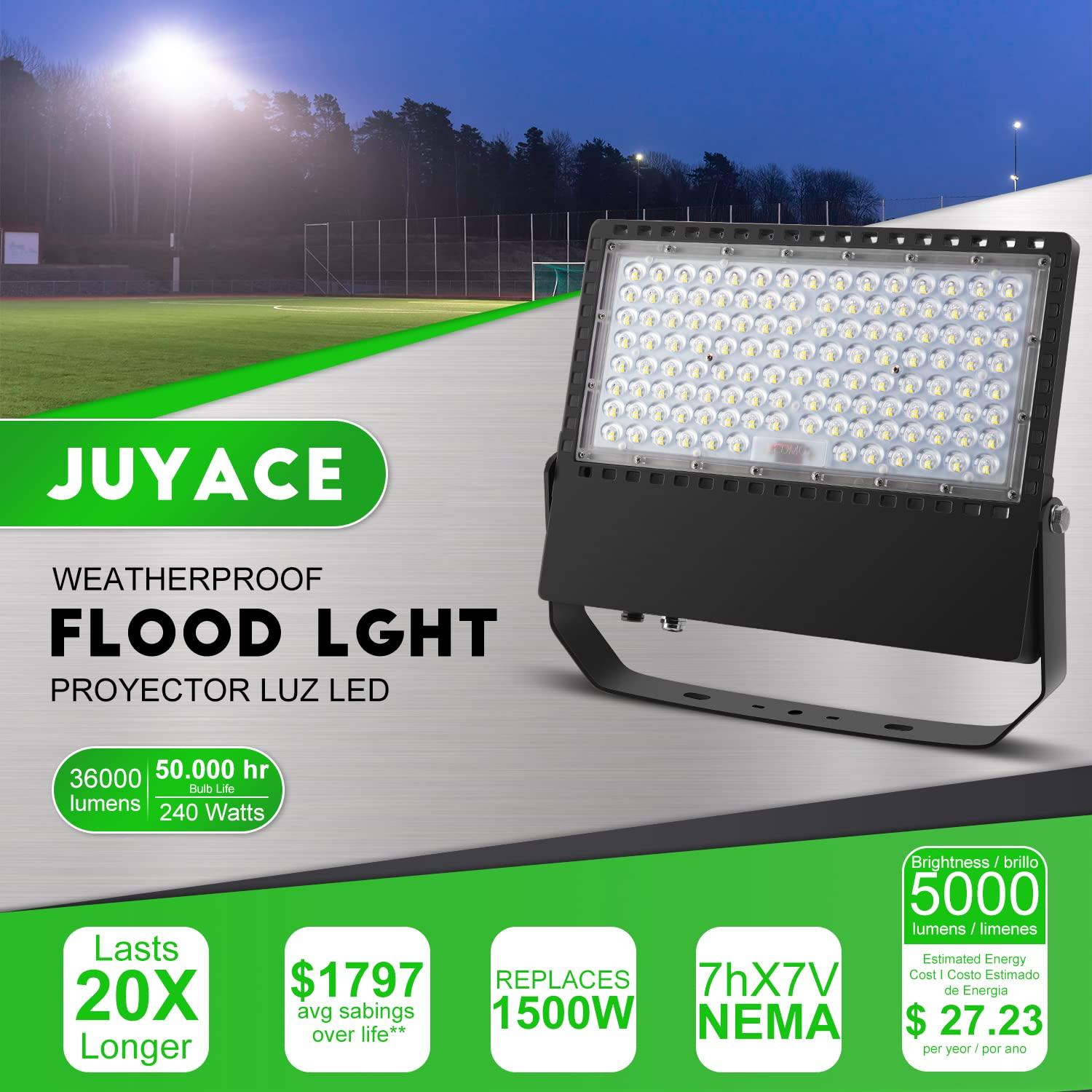 Juyace Led Stadium Flood Light Outdoor 36000Lm 1500W Equivalent Super Bright Commercial Area Lighting 100-277V 5000K Daylight IP65 Waterproof Arena Lights for Sport Fields and Courts - Image 5