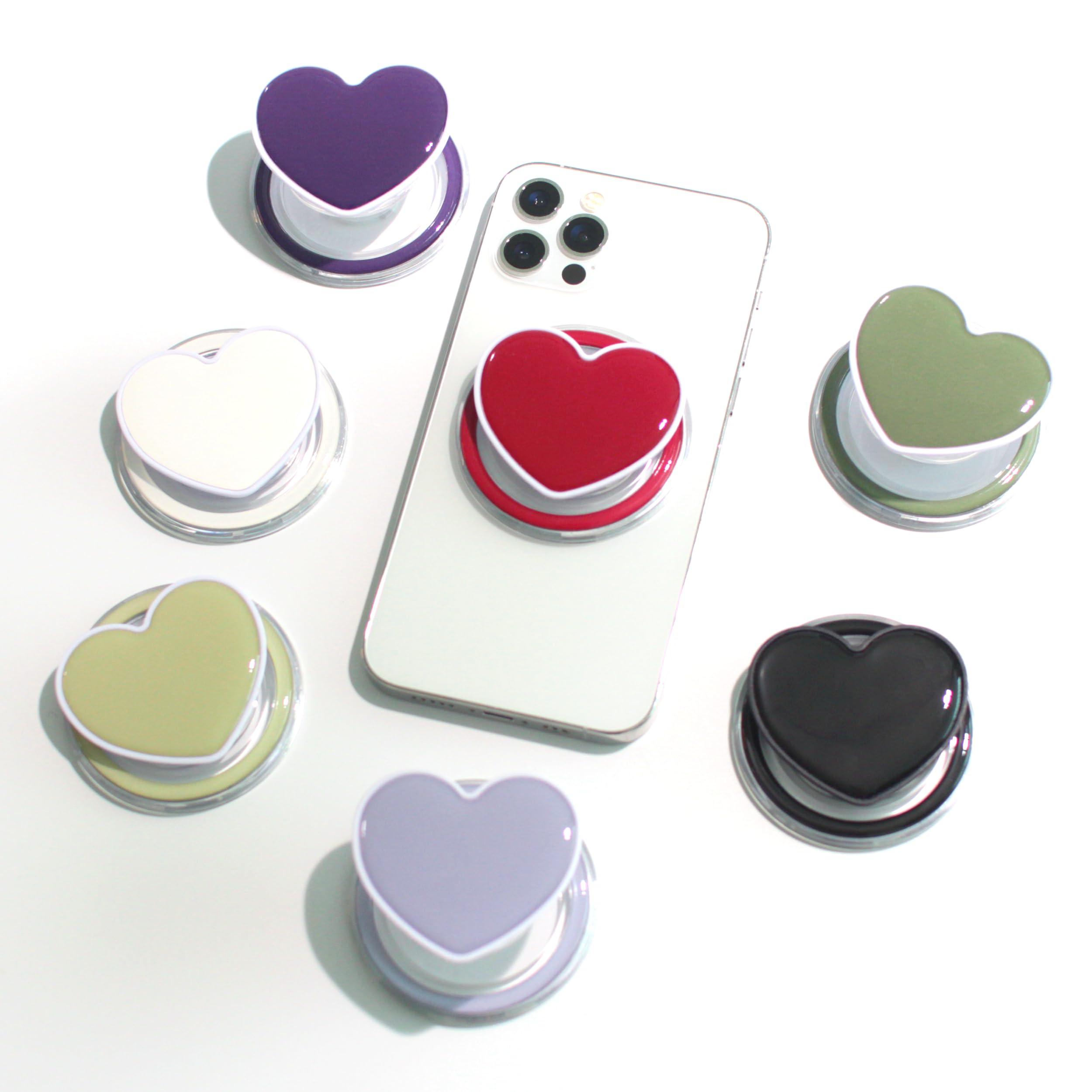On The Grip Magnetic Cute Solid Macaron Color Heart Shape Collapsible Mobile Phone Grip Stand Holder for Smartphone Tablet Cell Phone Accessory (Magnetic Type, Red) - Image 3