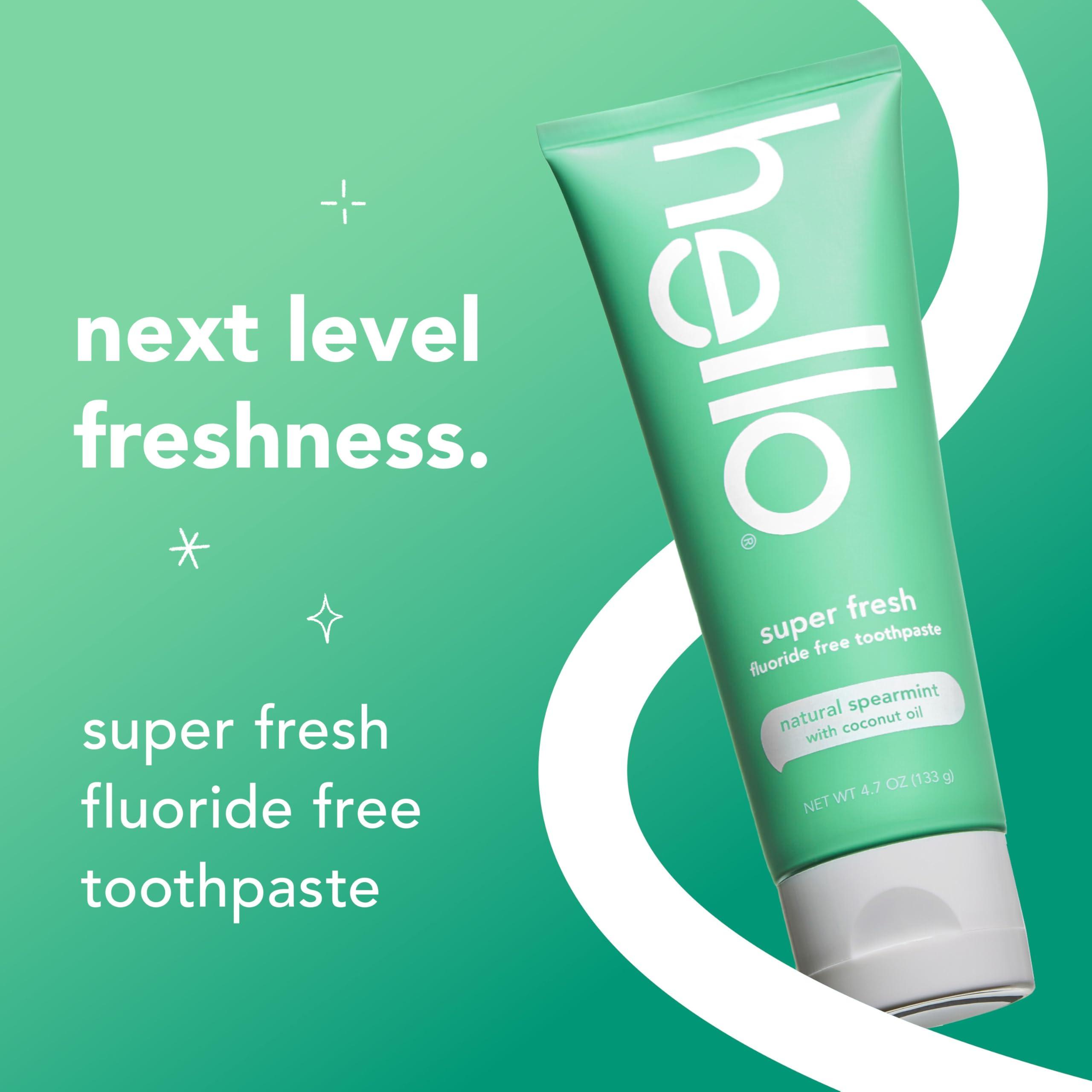 hello Super Fresh Fluoride Free Toothpaste, Toothpaste for Bad Breath, Helps Remove Surface Stains, Natural Spearmint, 3 Pack, 4.7 Oz Tubes - Image 2