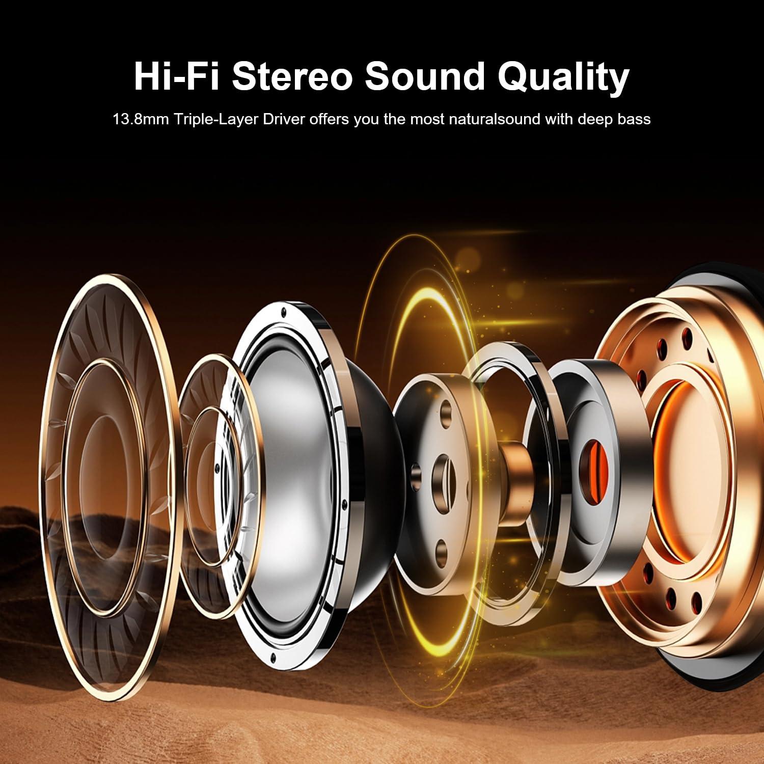 Wireless Earbuds Bluetooth 5.4 Headphones, 96hrs Playtime, Wireless Charging Case LED Display, Over Ear Headphones, ENC Noise Cancelling, Hi-Fi Sound, IP7 Waterproof, for Sports and Workouts Black - Image 6