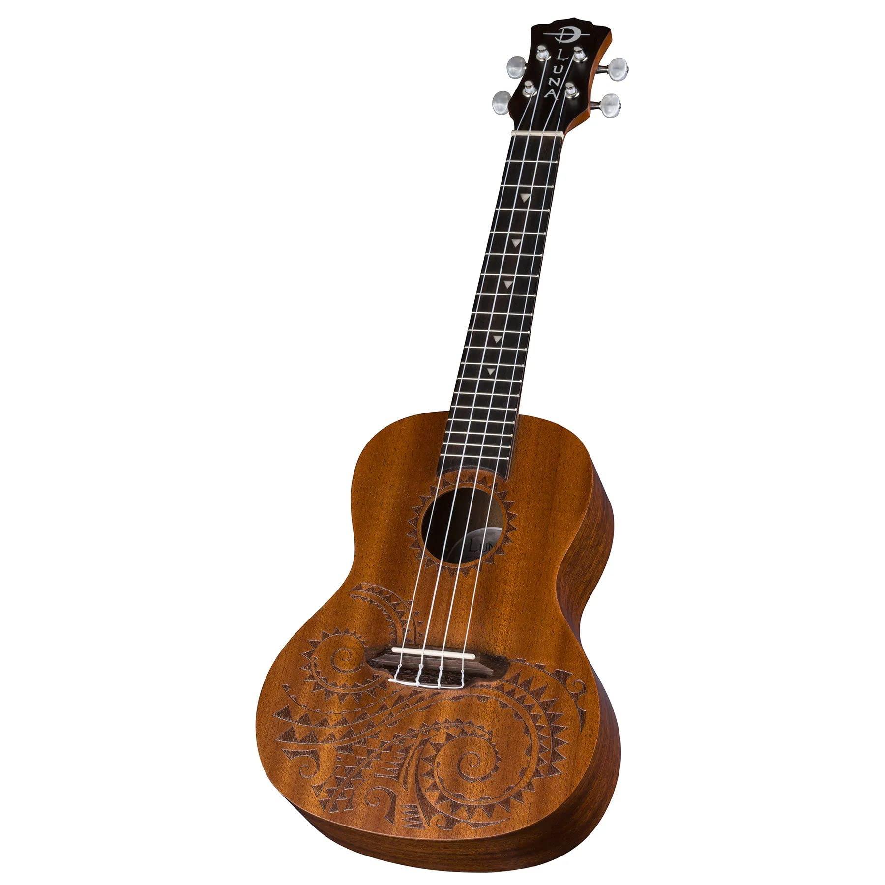 Luna Tattoo Concert Mahogany Ukulele with Gig Bag, Satin Natural - Image 3