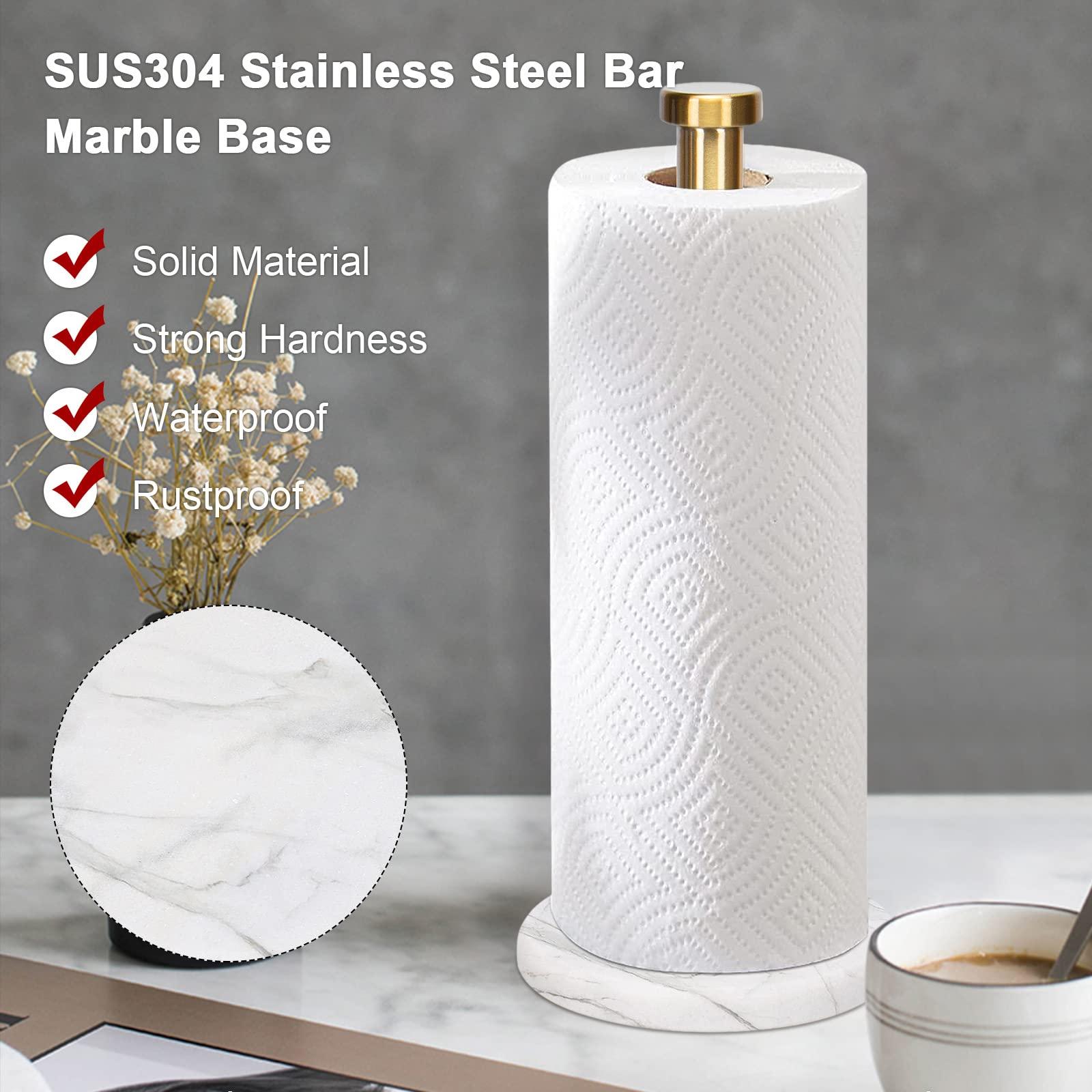 NearMoon Standing Paper Towel Holder, Kitchen Paper Towel Tissue Holder- for Bathroom Kitchen Countertop, Standard or Jumbo-Sized Roll Paper (with Marble Base, Brushed Gold) - Image 4