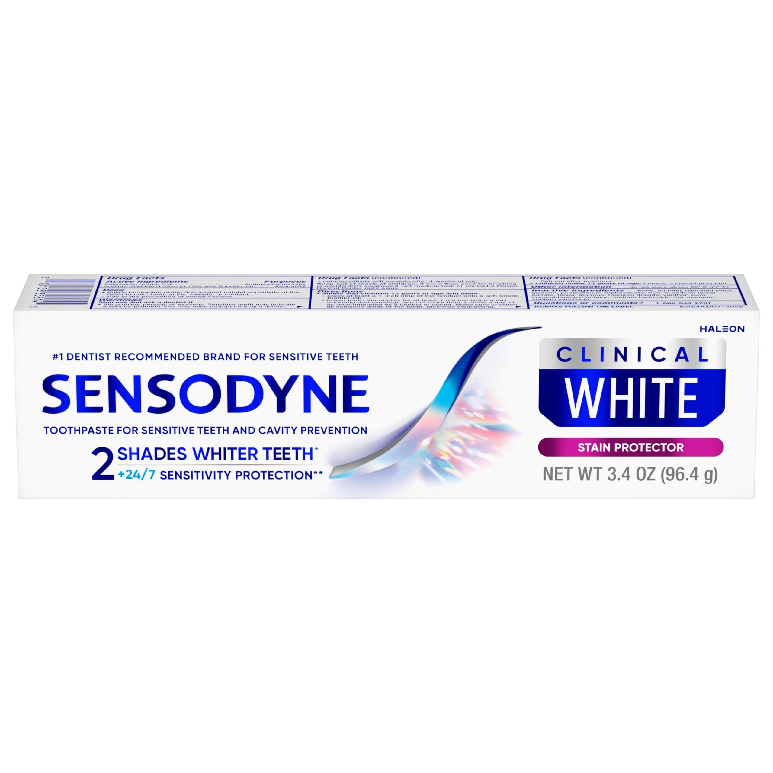 Sensodyne Clinical White Toothpaste Clinically Proven Whitening for Sensitive Teeth, Stain Protector, 3.4 oz x 3 - Image 12