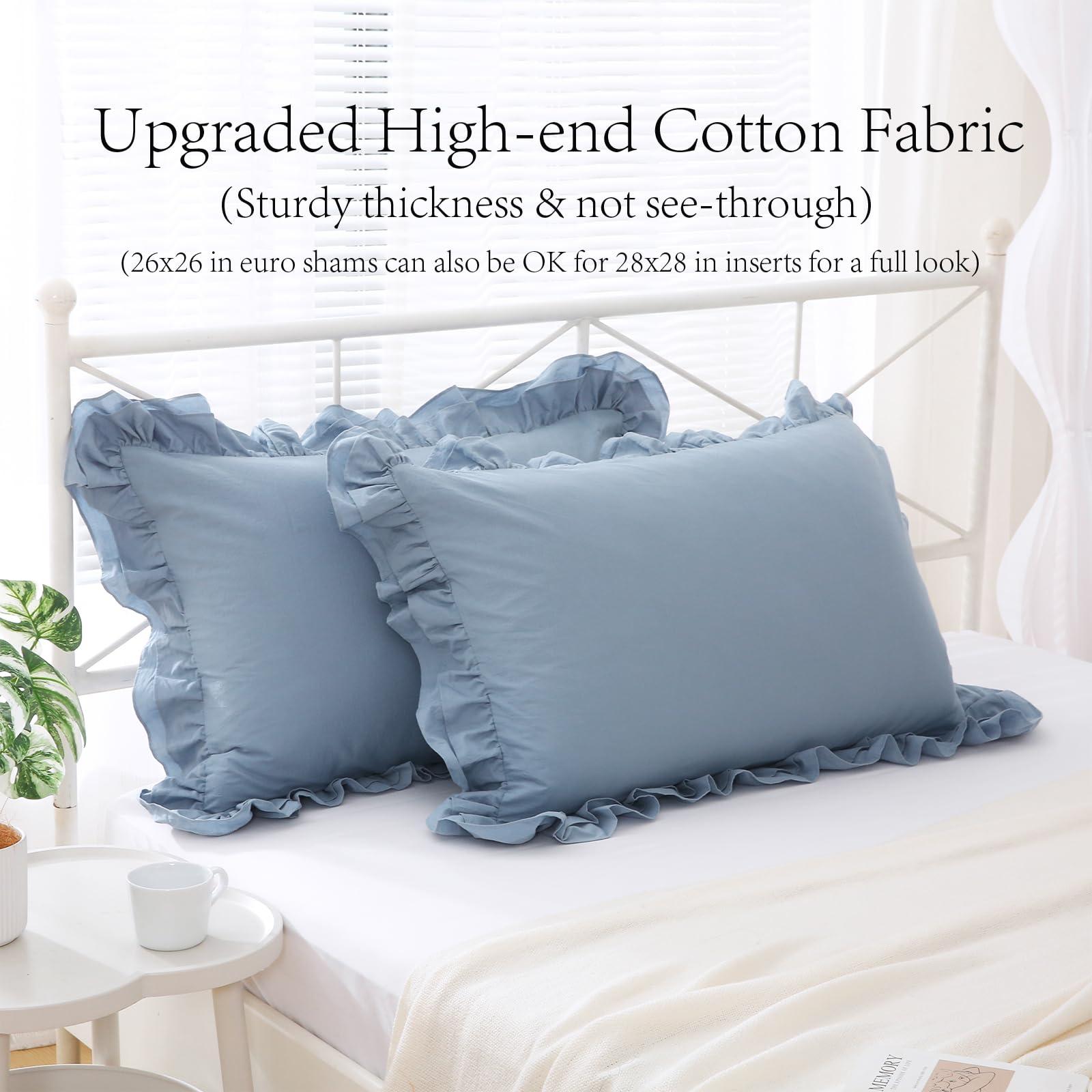 YOKKITA 2 Pack Dust Blue Ruffle Pillow Shams Standard Size 20x26 inches, 100% Cotton French Country Rustic Vintage Shabby and Chic Decorative Bed Pillow Shams (Dust Blue,20x26 inches) - Image 3