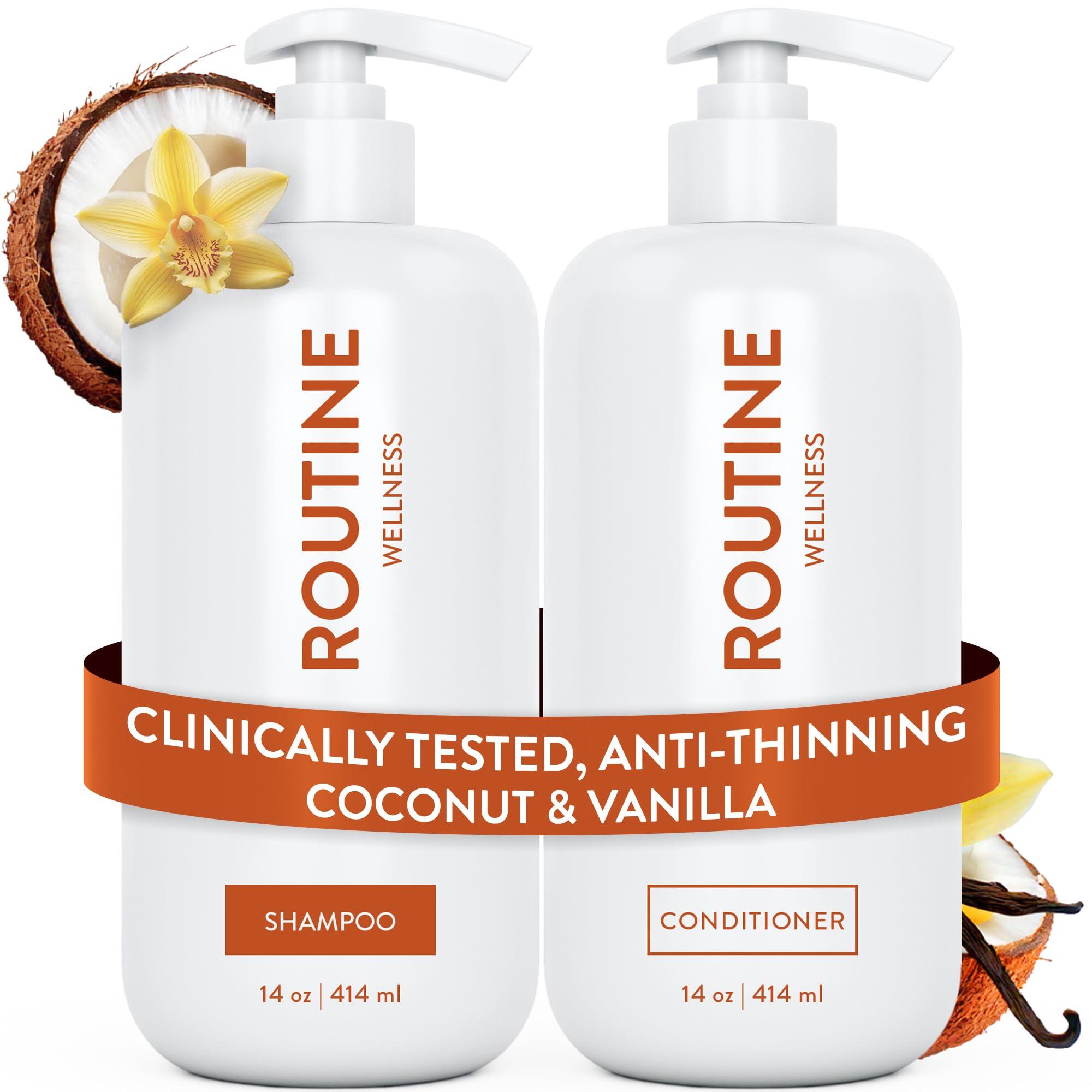 Routine Wellness Anti-Thinning Shampoo and Conditioner Set for Thinning Hair - Biotin DHT Blocker Women & Men - Color Safe Shampoo for Hair Loss & Healthier Hair - Coconut & Vanilla (Pack of 2)