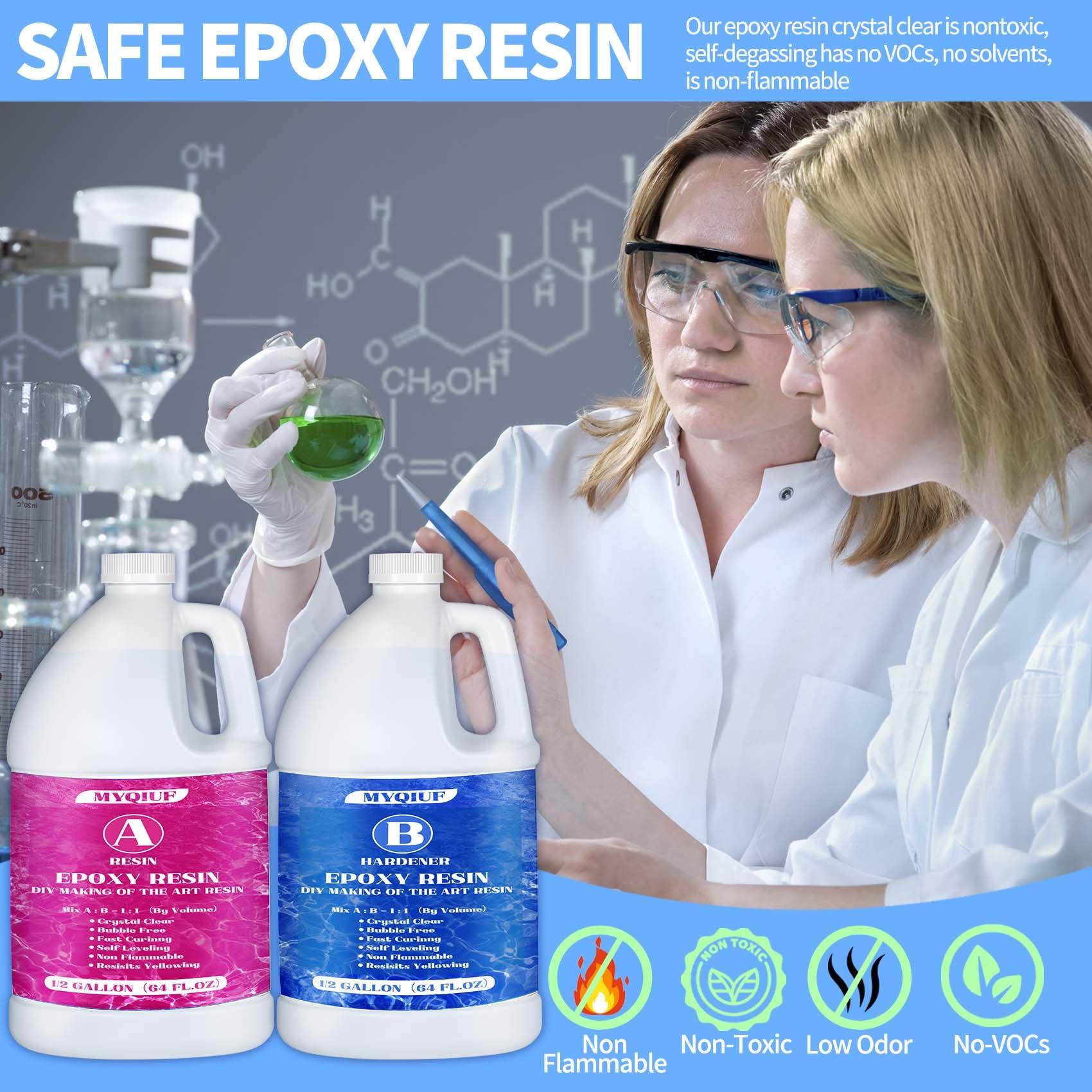 Myqiuf Epoxy Resin Kit, 1 Gallon/128OZ Epoxy Resin Crystal Clear Not Yellowing No Bubble Self Leveling for DIY Molds Wood Jewelry Table Tops Bar Top Casting Coating Crafts Supplies Easy Mix 1:1 Ratio - Image 8