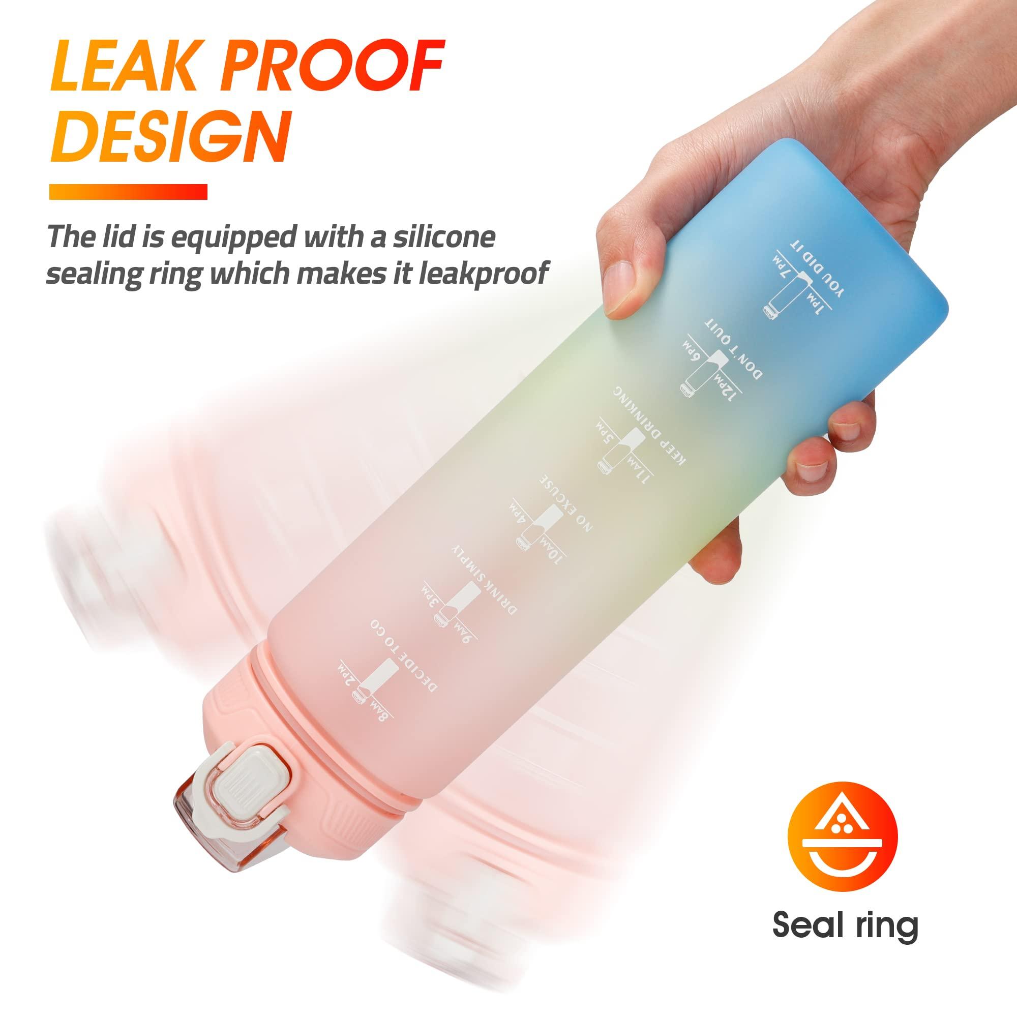 YC Kitchen Motivational Water Bottle with Time Marker- 32oz Water Bottles with Times to Drink, Leakproof & BPA Free Sports Water Bottle with Straw & Carry Strap for Fitness, Gym, and Outdoor Sports - Image 5