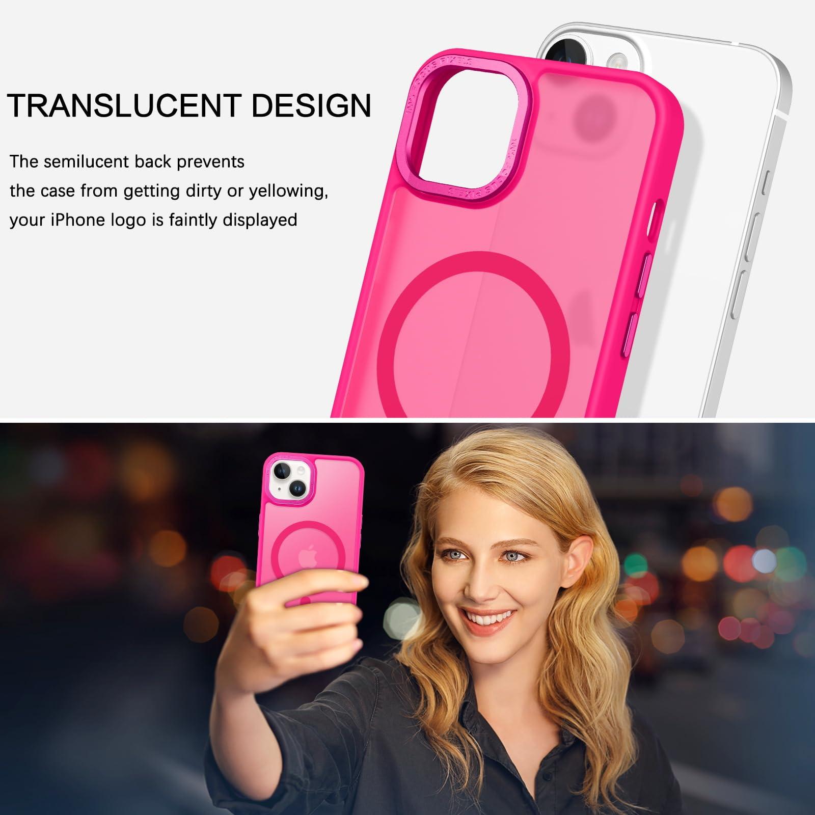BENTOBEN Magnetic for iPhone 13 Case & iPhone 14 Case [Compatible with Magsafe] Translucent Matte Phone Case iPhone 13/14 Slim Shockproof Women Men Protective Cover for iPhone 13/14 6.1", Hot Pink - Image 7