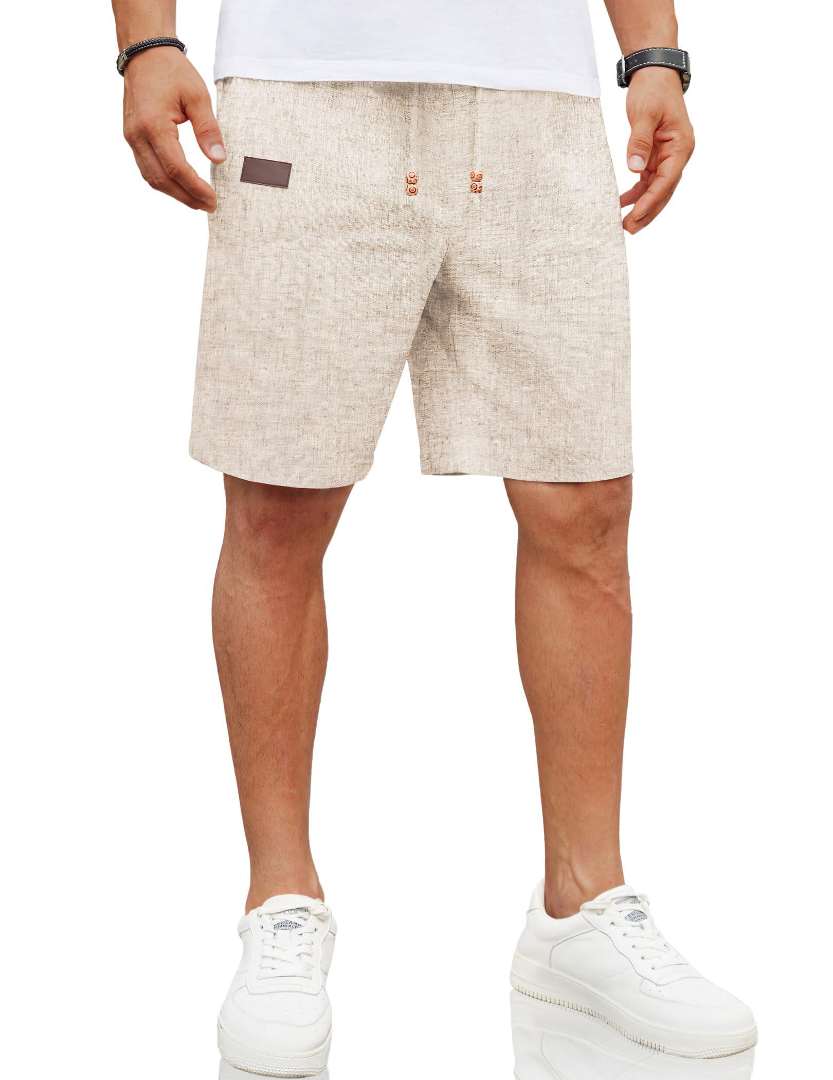 COOFANDY Mens Casual Linen Shorts Elastic Waist Drawstring Loose Fit Summer Beach Vacation Shorts with Pockets
