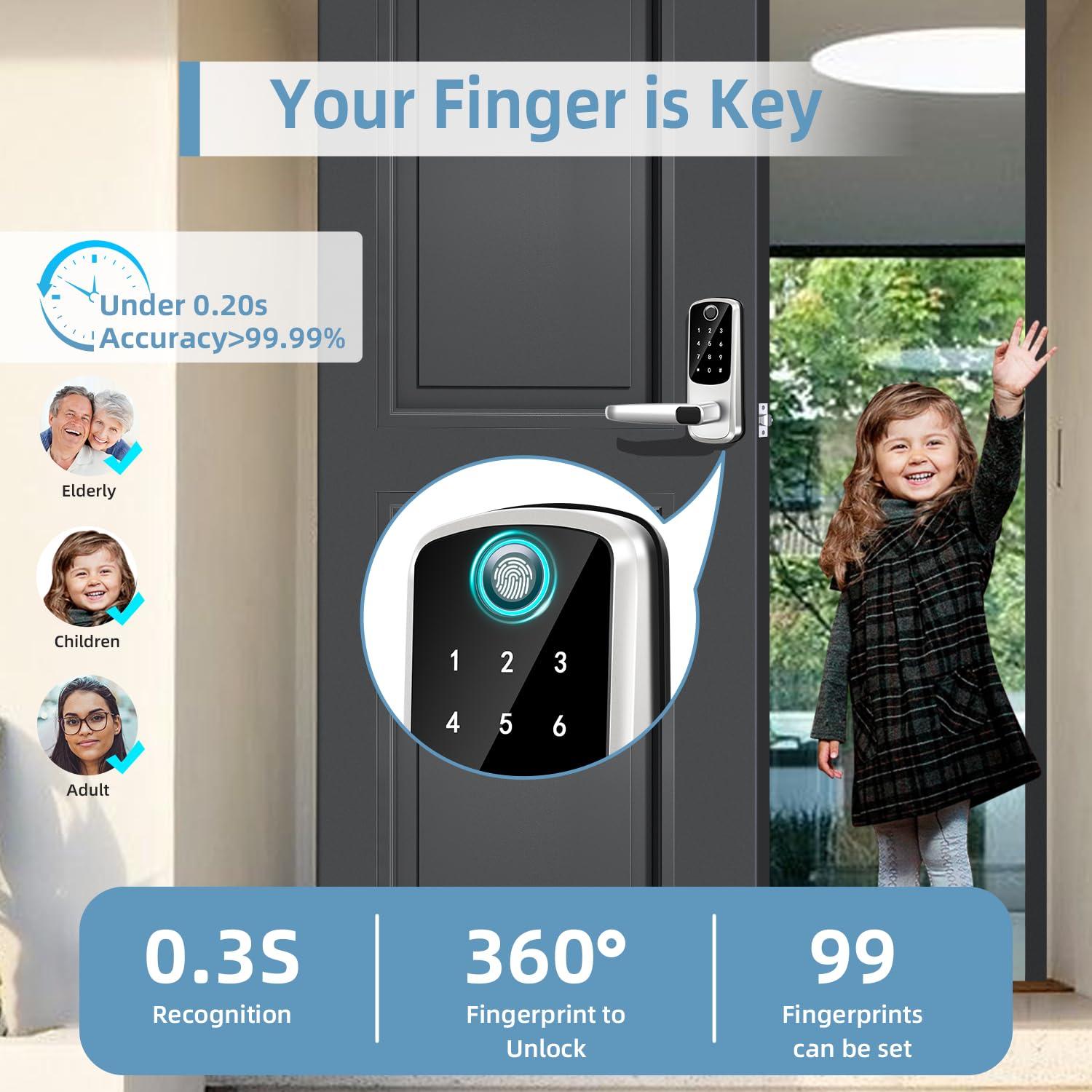 Keyless Entry Door Lock with Keypad, Fingerprint Exterior Locks, Door Handle Deadbolt with Code, Smart Locks for Front Door, Electronic Digital Keypad Smart Lock, Auto Locked & App Control - Image 4