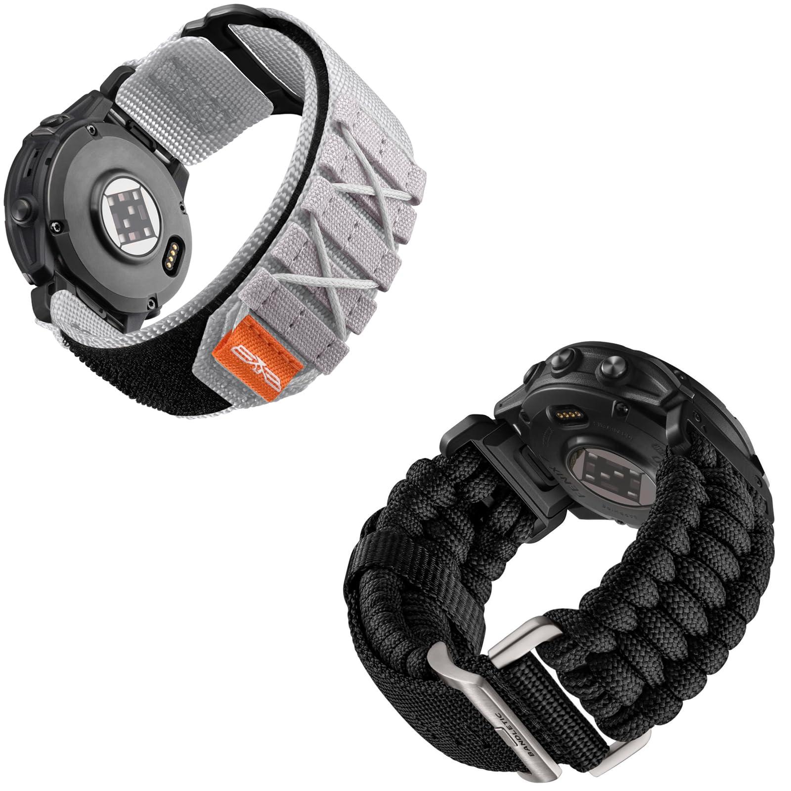 Tactical Rugged Nylon Band + Paracord Band Compatible with Garmin Instinct Watch Band