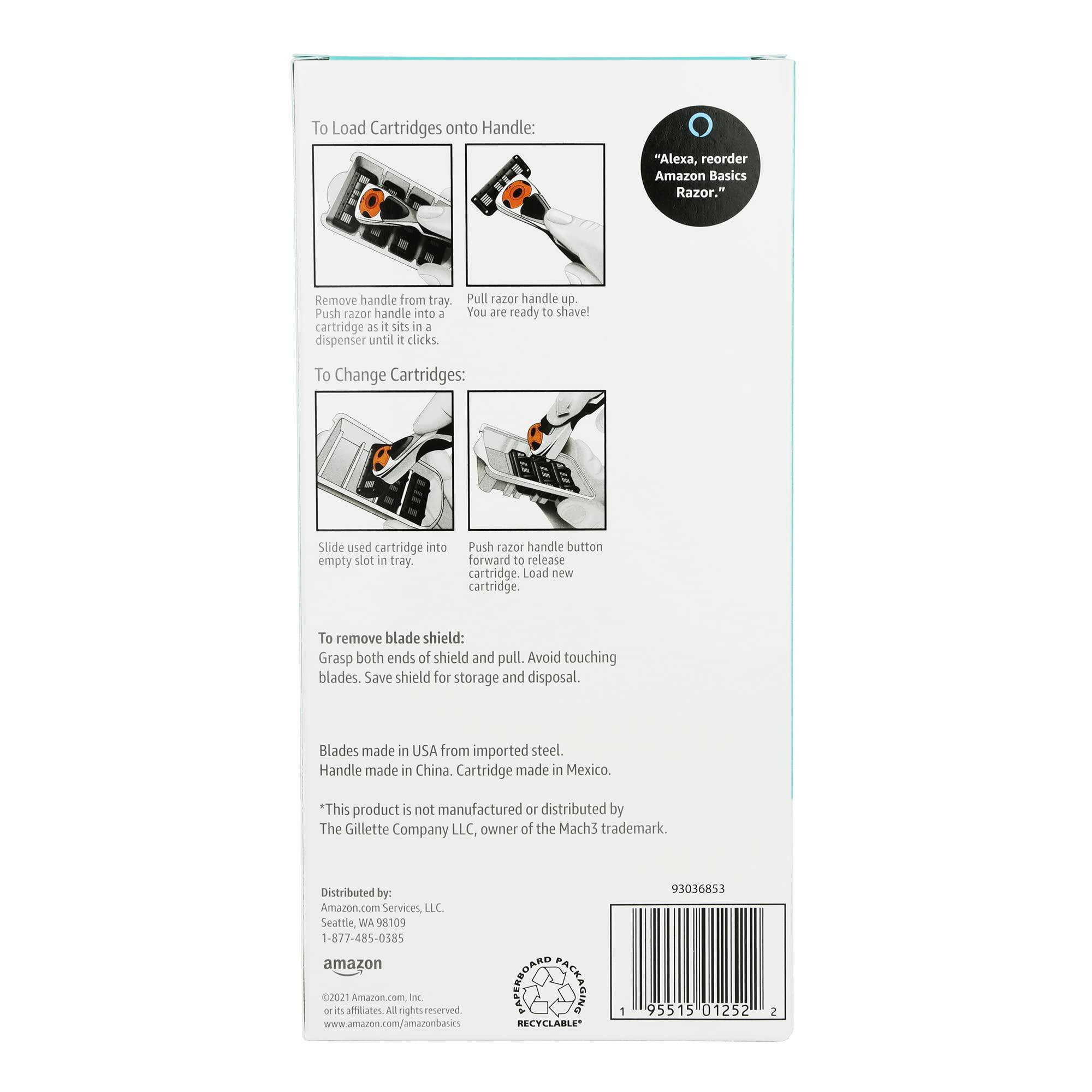 Amazon Basics 3-Blade Motion Sphere Razor for Men with Dual Lubrication, Handle & 20 Cartridges, Cartridges fit Amazon Basics Razor Handles only, 21 Piece Set, Black (Previously Solimo) - Image 2