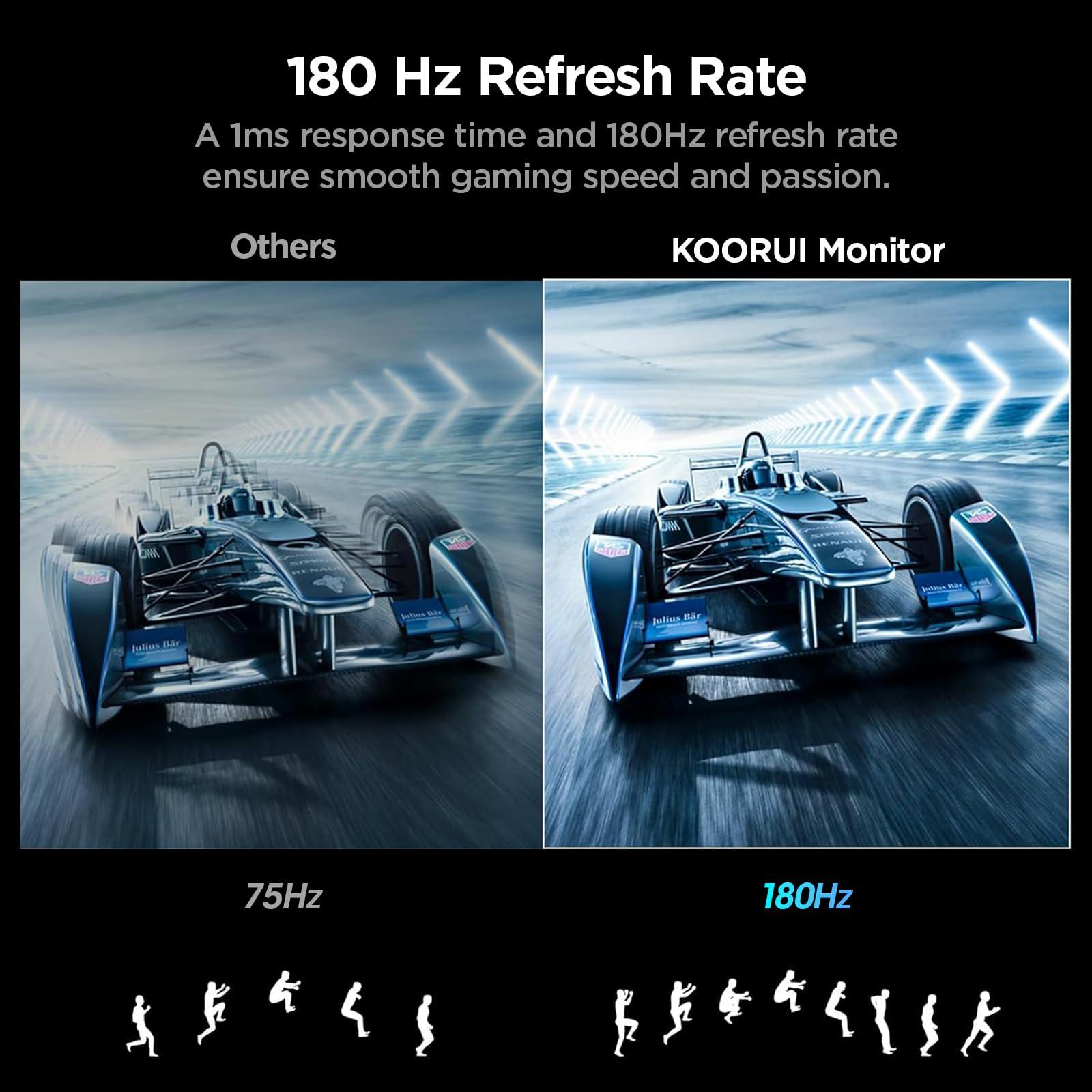 KOORUI 24 inch Curved Gaming Monitor 180Hz FHD 1080P Computer Monitor,1ms 1500R VA Display,Adaptive Sync,HDR10,HDMI2.0X2&DP1.2,VESA Compatible,Tilt Adjustable,Eye Care,24E6CA - Image 3