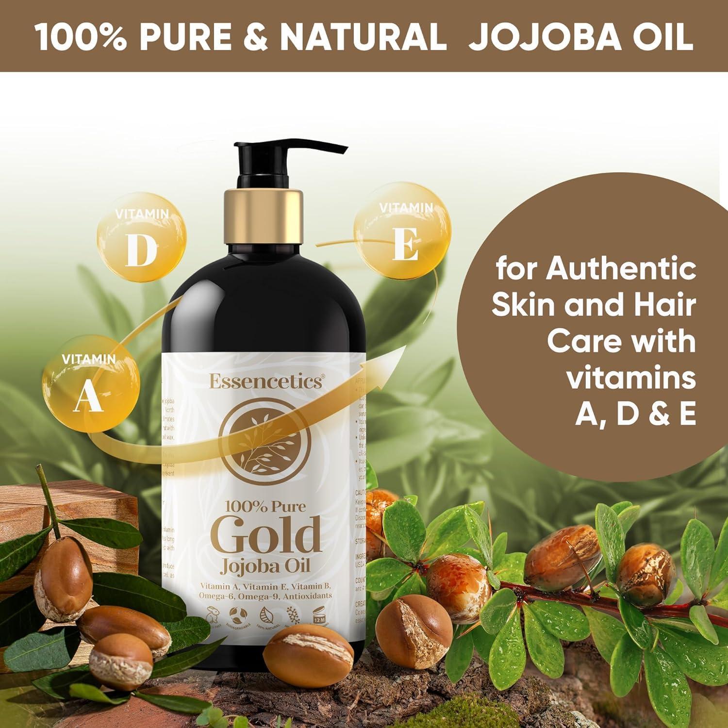 Essencetics Organic Jojoba Oil 16 oz - 100% Pure & Natural Jojoba Massage Oil for Hair, Skin, Body, & Face - Natural Cold Pressed Unrefined - Hexane Free Massage Oil for Massage Therapy & Date Night - Image 3