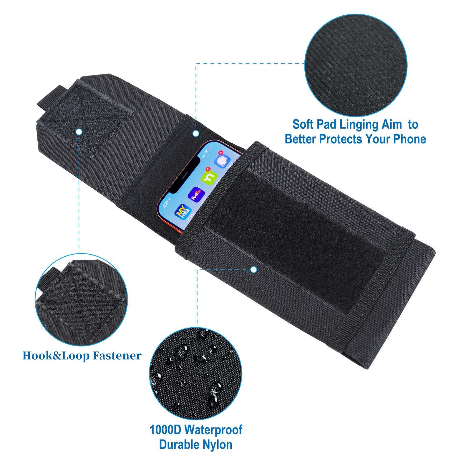 Heyqie Black Tactical Molle Cellphone Pouch Case,Heavy Duty Waterproof Phone Holster Bag for iPhone 14 15 16 Pro Max Samsung S24 S23 Ultra S22 Plus Note 20 A13 A12 Less 6.7" Phone with US Flag Patch - Image 4