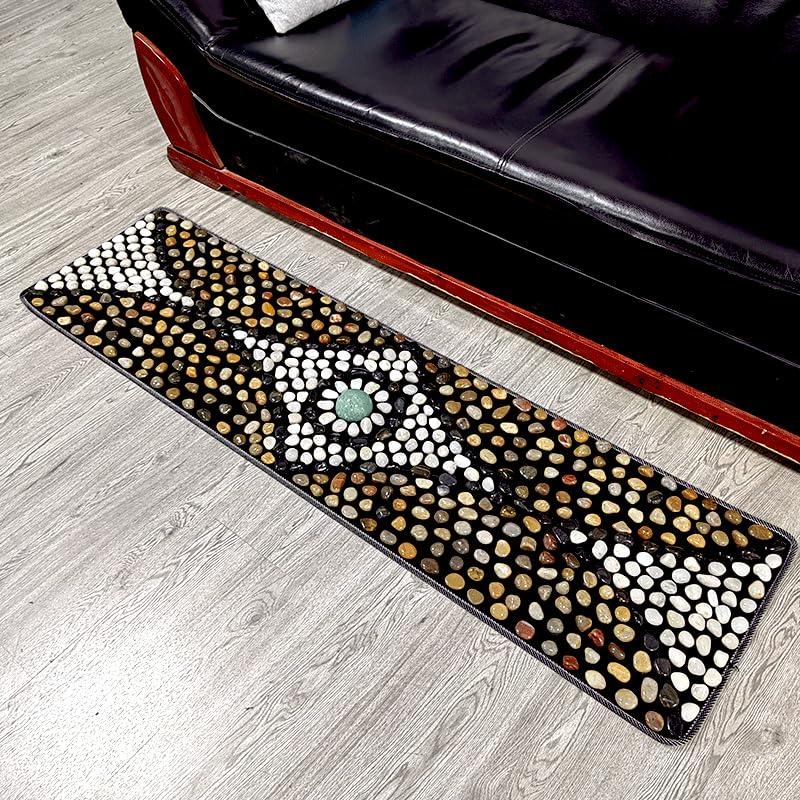 Generic Pebbles Cobblestone Foot Massage Mat for Reflexology Massage,Acupressure Relieve,Stimulates Blood Circulation for Pain Relief, 15.75*59.06in, Black - Image 9