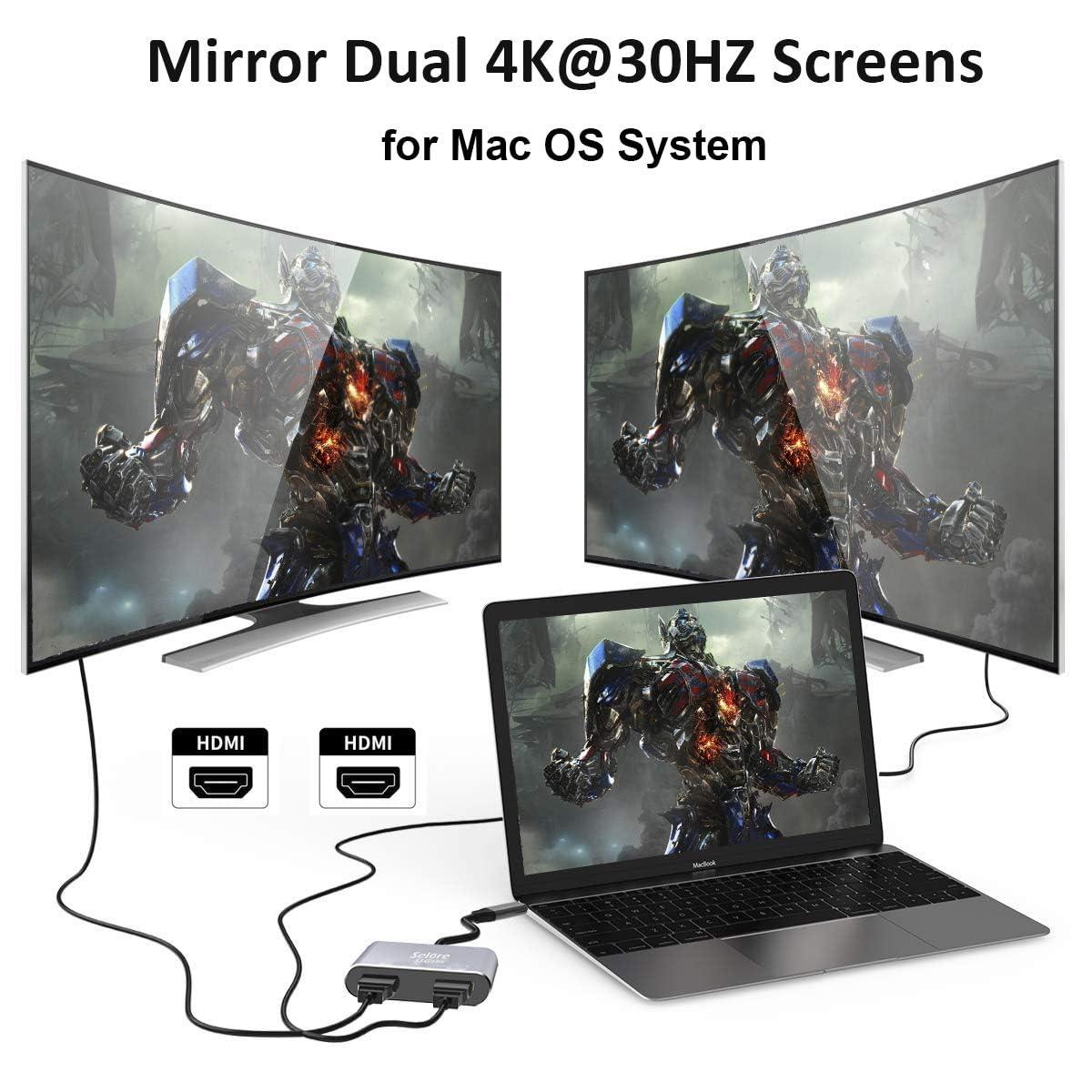 Selore&S-Global USB C to Dual HDMI Adapter 4K @60hz, Type C to HDMI Converter for MacBook Pro Air 2020/2019/2018,LenovoYoga 920/Thinkpad T480,Dell XPS 13/15/17,etc - Image 3