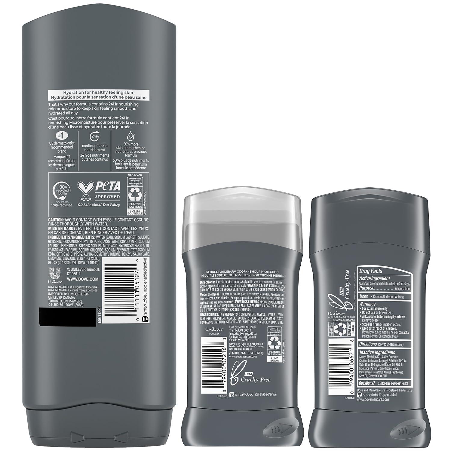 Dove Men + Care Clean Comfort Bundle – Men’s Body Wash, Aluminum-Free Deodorant + Antiperspirant, 48H Protection, Clean Scent (3 Piece Set) - Image 3