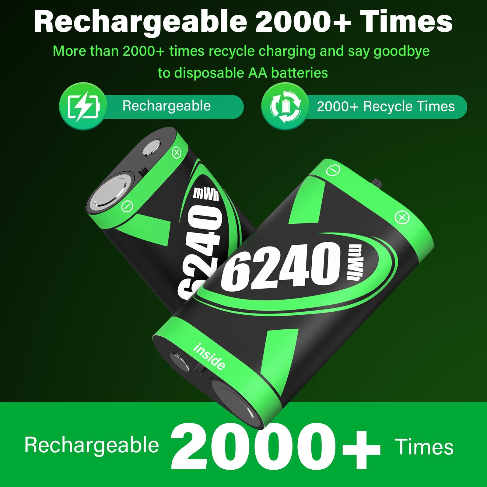 Rechargeable Battery Pack for Xbox Controller, 2x6240mWh Rechargeable Batteries Pack for Xbox One/Xbox Series X|S Xbox One S/Xbox One X/Xbox One Elite Controller Accessories Play and Charge Kit - Image 5