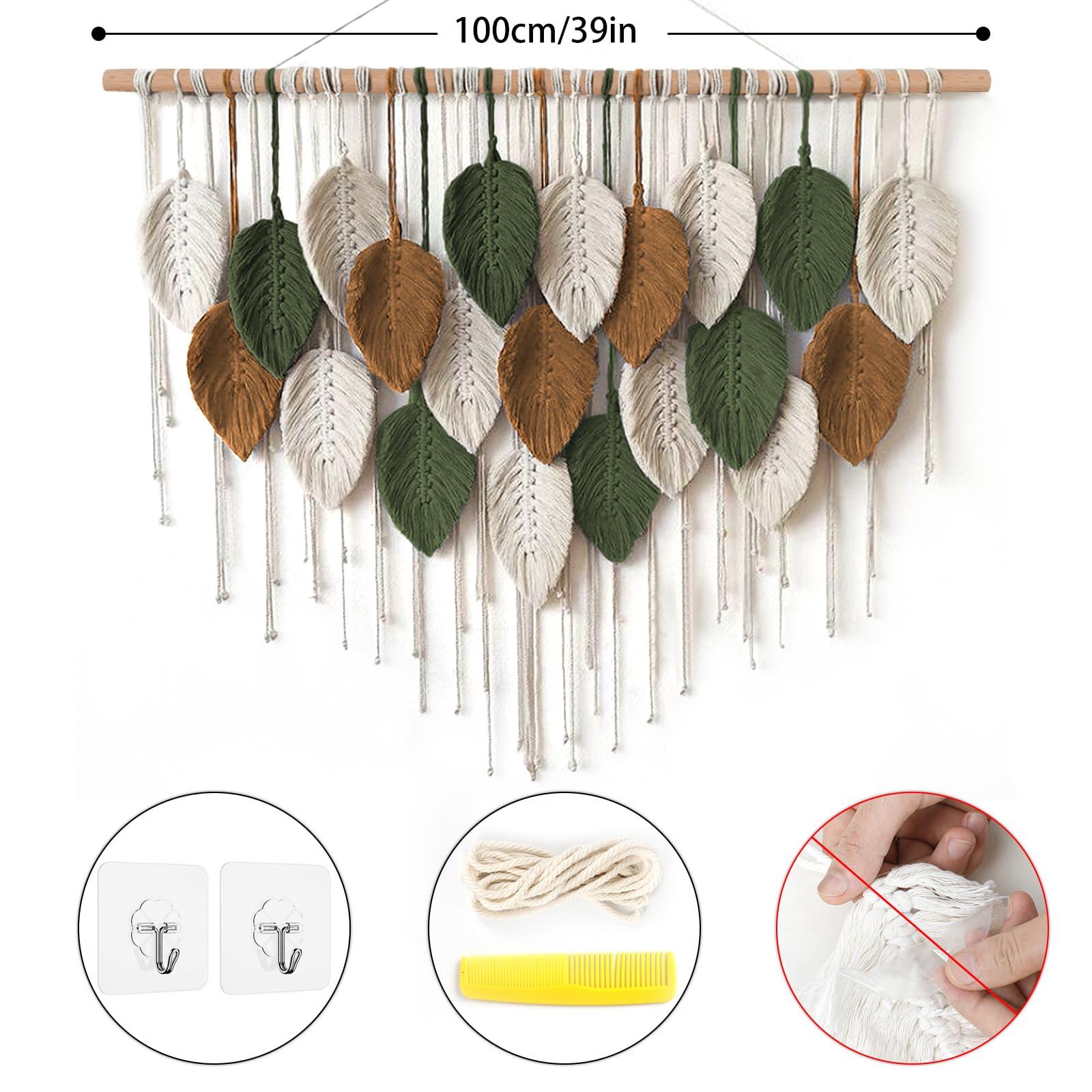 KHOYIME Large Macrame Wall Hanging Boho Woven Tapestry, Chic Home Decor Modern Bohemian Handmade Leaf Feather Wall Art Decorations for Apartment Dorm Living Room Bedroom Nursery Backdrop 39"W X 29.5"L - Image 2