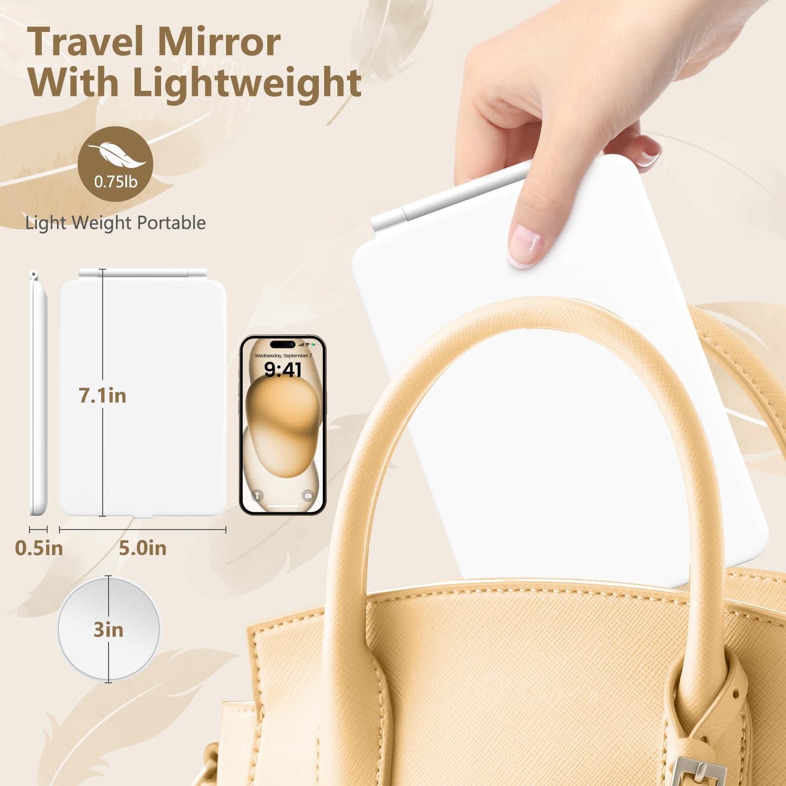 miroposs Rechargeable Makeup Mirror for Travel, Vanity Mirror with 80LEDs, 3 Color Light, 2000mAh Battery, Portable Ultra Slim Lighted Mirror, Travel Essential - Image 6